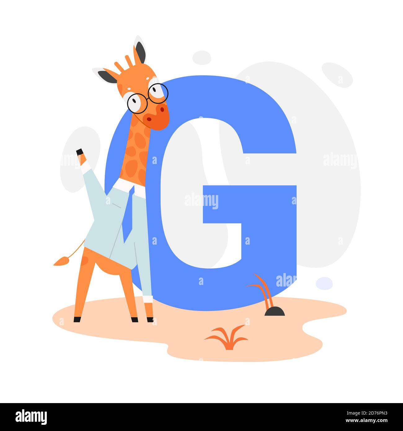 Bambini ABC alfabeto inglese con lettera G e giraffa carina. Illustrazione Vettoriale