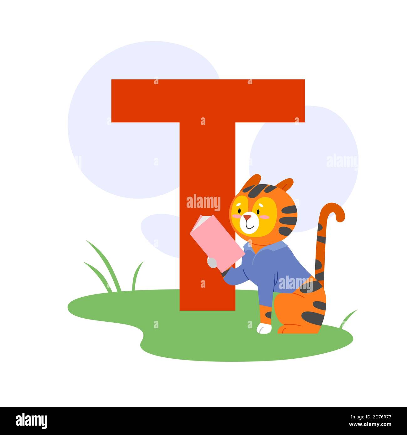 Bambini ABC alfabeto inglese animale con lettera T e Tigre carino. Illustrazione Vettoriale