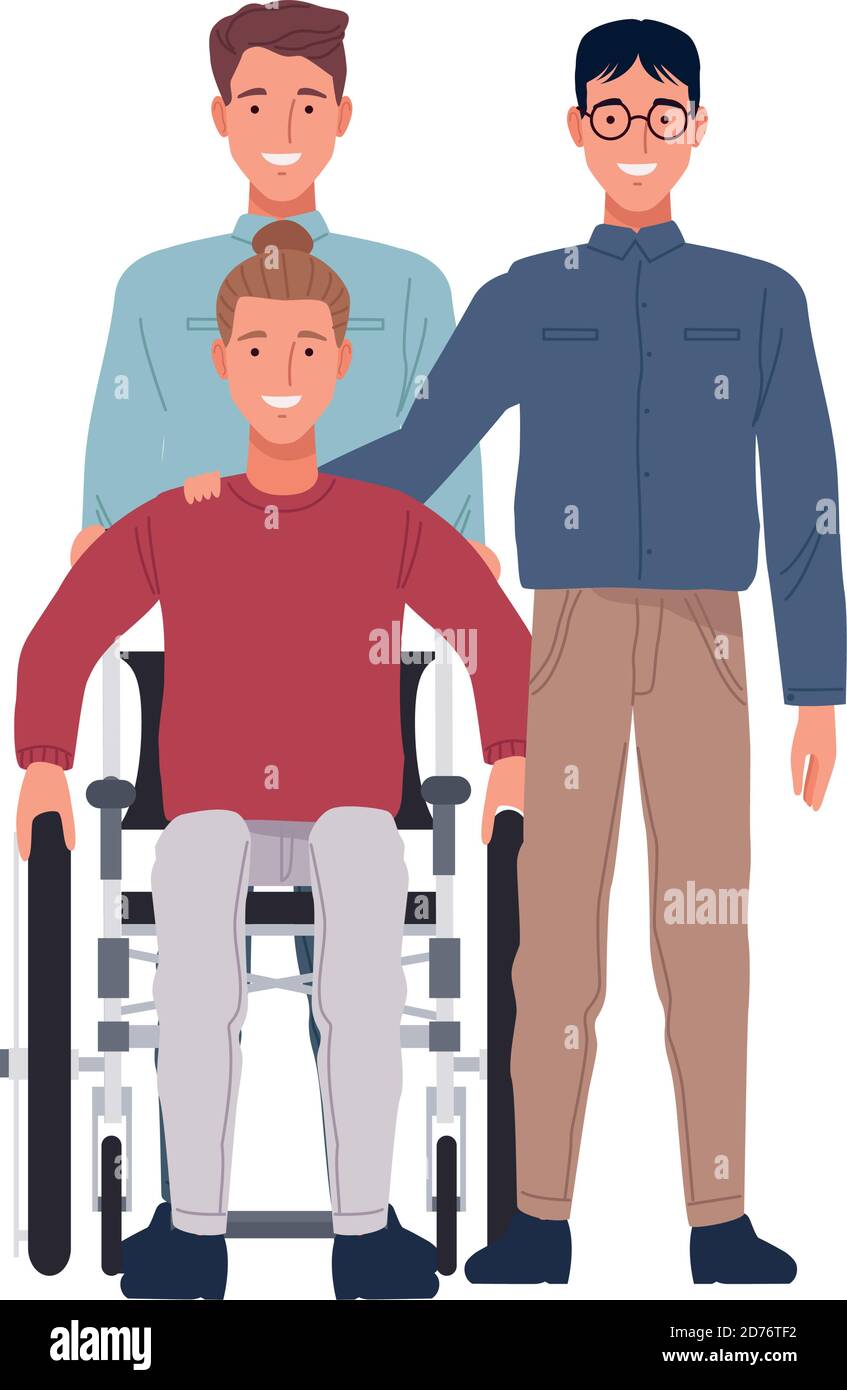 nerd con uomini skinny e uomo in sedia a rotelle perfettamente imperfetto  disegno dell'illustrazione vettoriale dei caratteri Immagine e Vettoriale -  Alamy