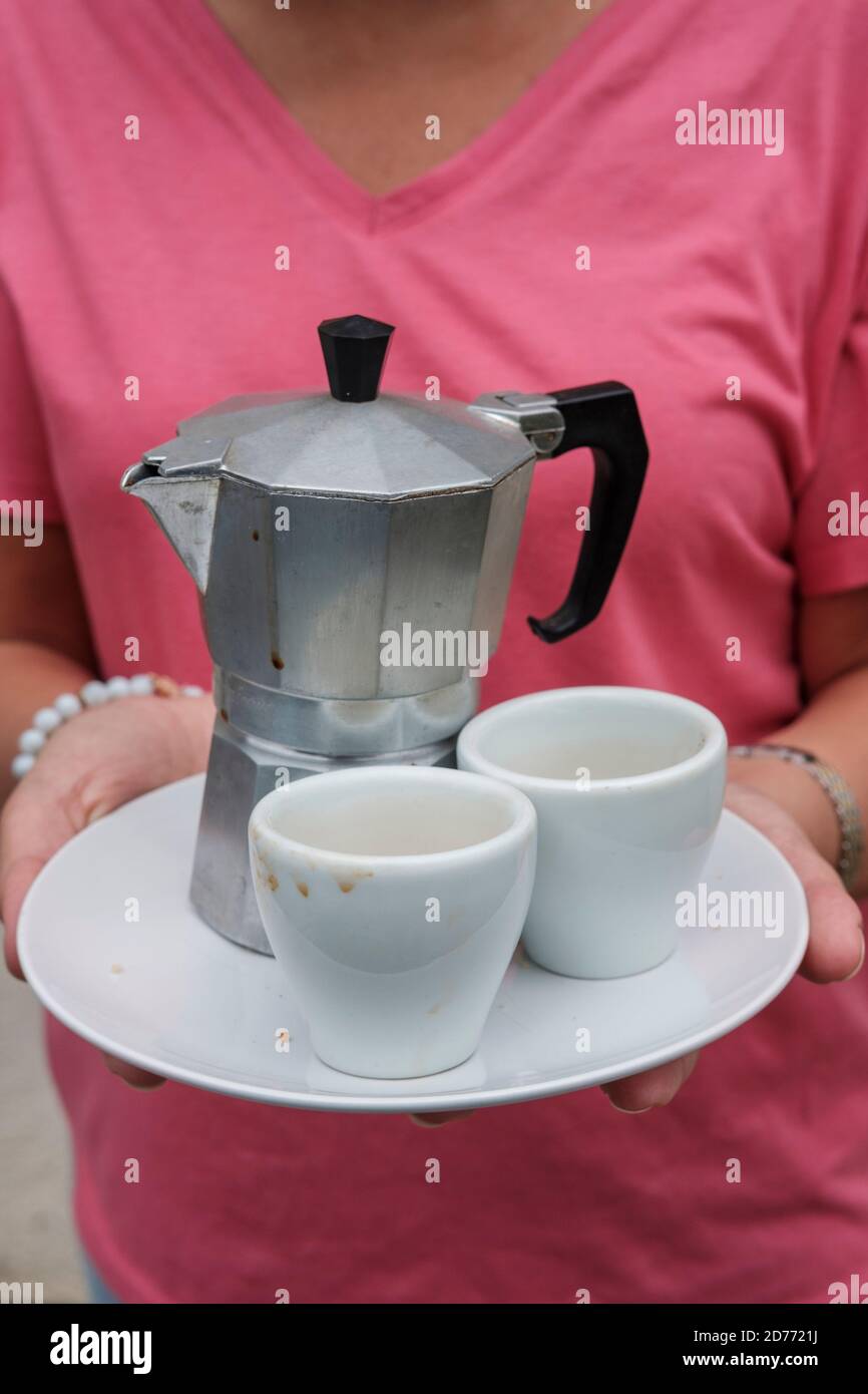 Macchina per espresso Bialetti Moca con piano cottura Foto Stock