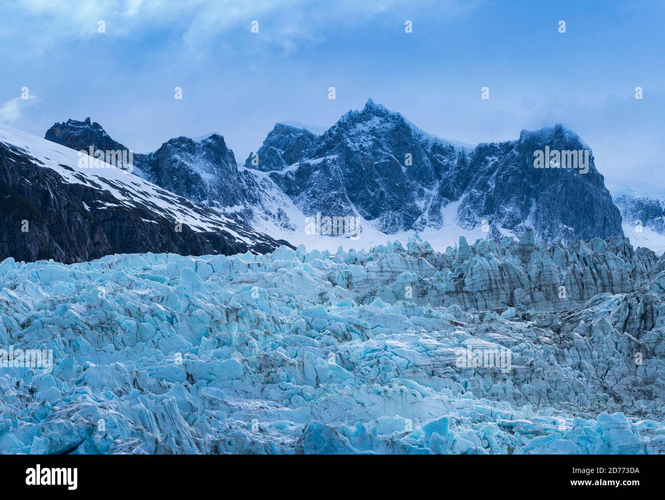 Ghiacciaio di Pia, catena montuosa di Darwin, canale di Beagle, Arcipelago di Tierra del Fuego, Magallanes e Regione dell'Antartide Cilena, Cile, Sud America, Amer Foto Stock