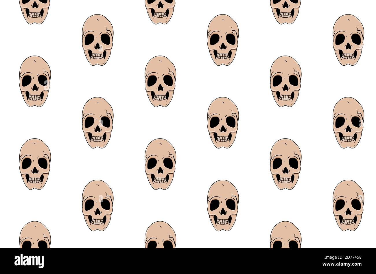 Teschi di cartone animato motivo senza cuciture su sfondo bianco Illustrazione Vettoriale