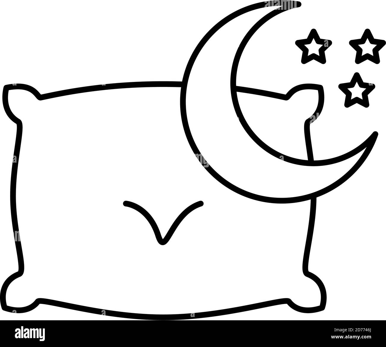 luna con stelle e vettore di icone stile linea insonnia cuscino disegno dell'illustrazione Illustrazione Vettoriale