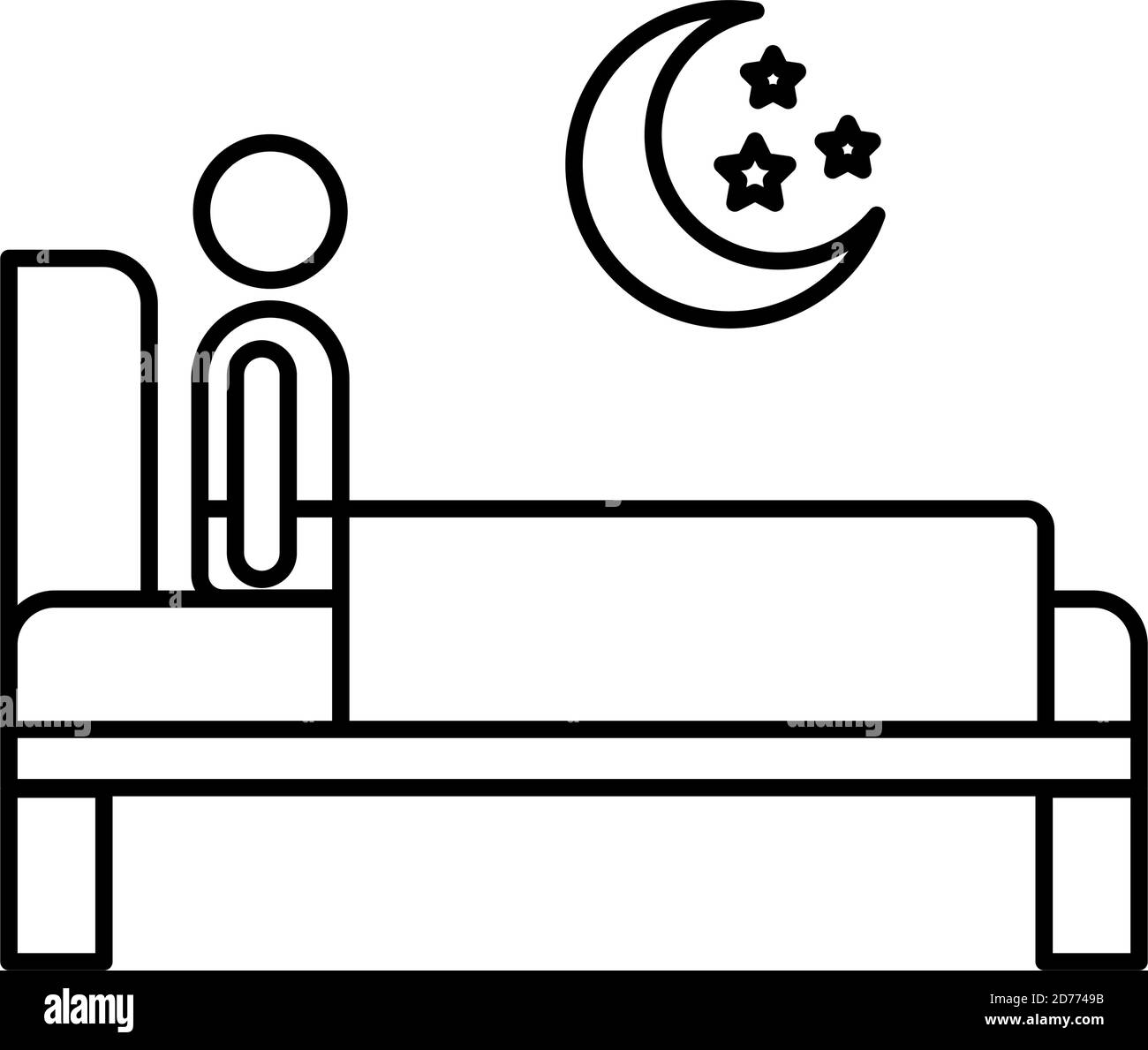 persona a letto con insonnia e icona stile luna disegno di illustrazione vettoriale Illustrazione Vettoriale