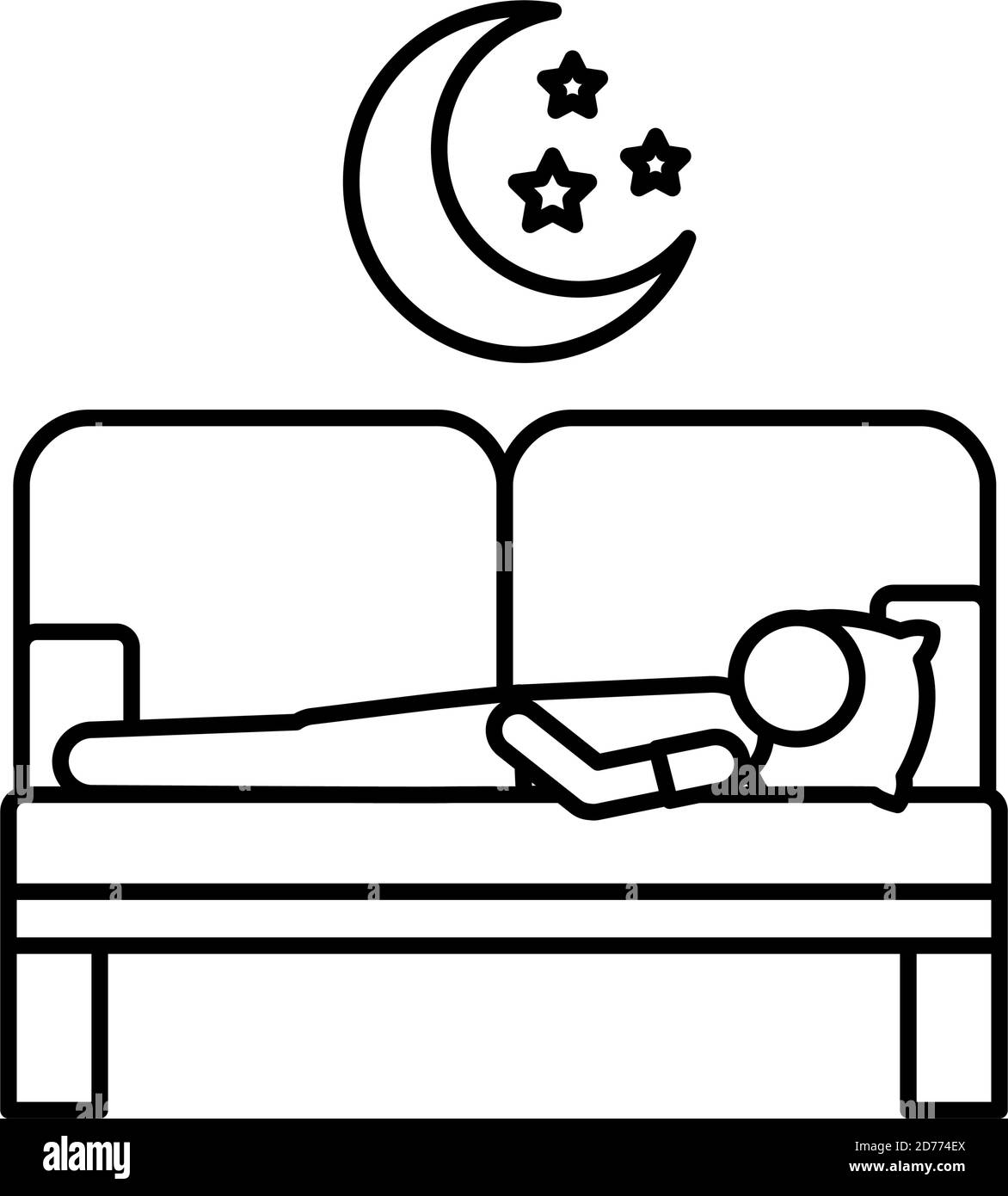 persona in divano con insonnia e icona stile luna disegno di illustrazione vettoriale Illustrazione Vettoriale