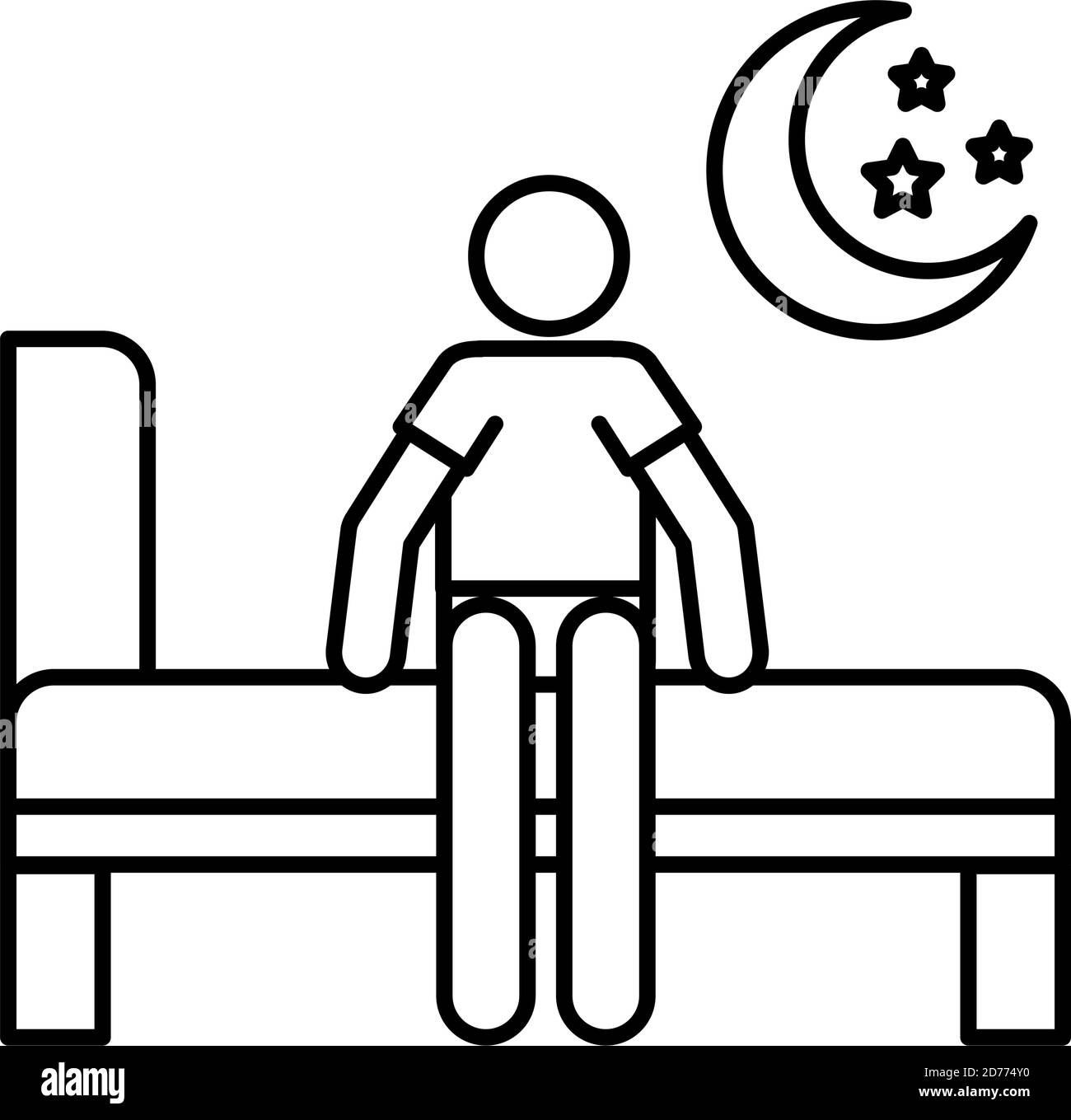persona a letto con insonnia e icona stile luna disegno di illustrazione vettoriale Illustrazione Vettoriale