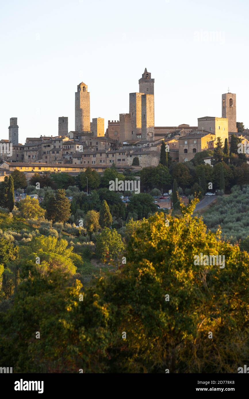 Torri medievali nella città di San Gimignano, Toscana, Italia Foto Stock