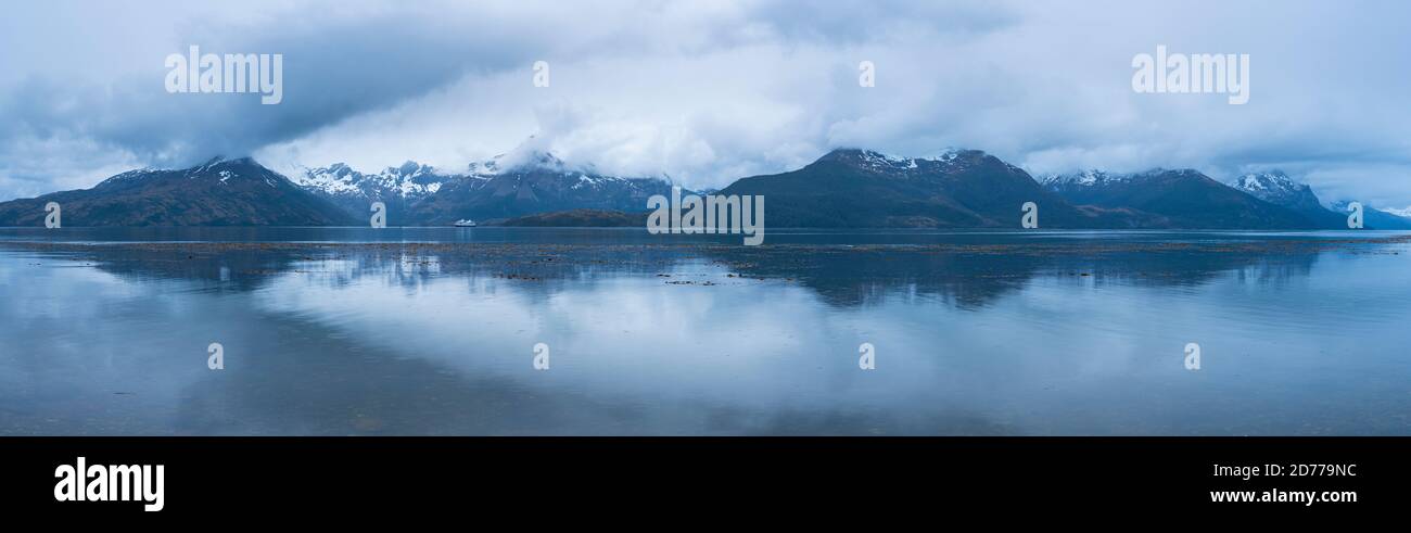 Seno de Agostini, canale di Beagle, catena montuosa di Darwin, Parco Nazionale Alberto de Agostini, Arcipelago Tierra del Fuego, Magallanes e Antar Cilena Foto Stock