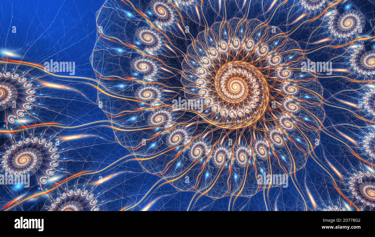 Vivace sistema a spirale psichedelica, sfondo astratto generato dal computer, rendering 3D Foto Stock