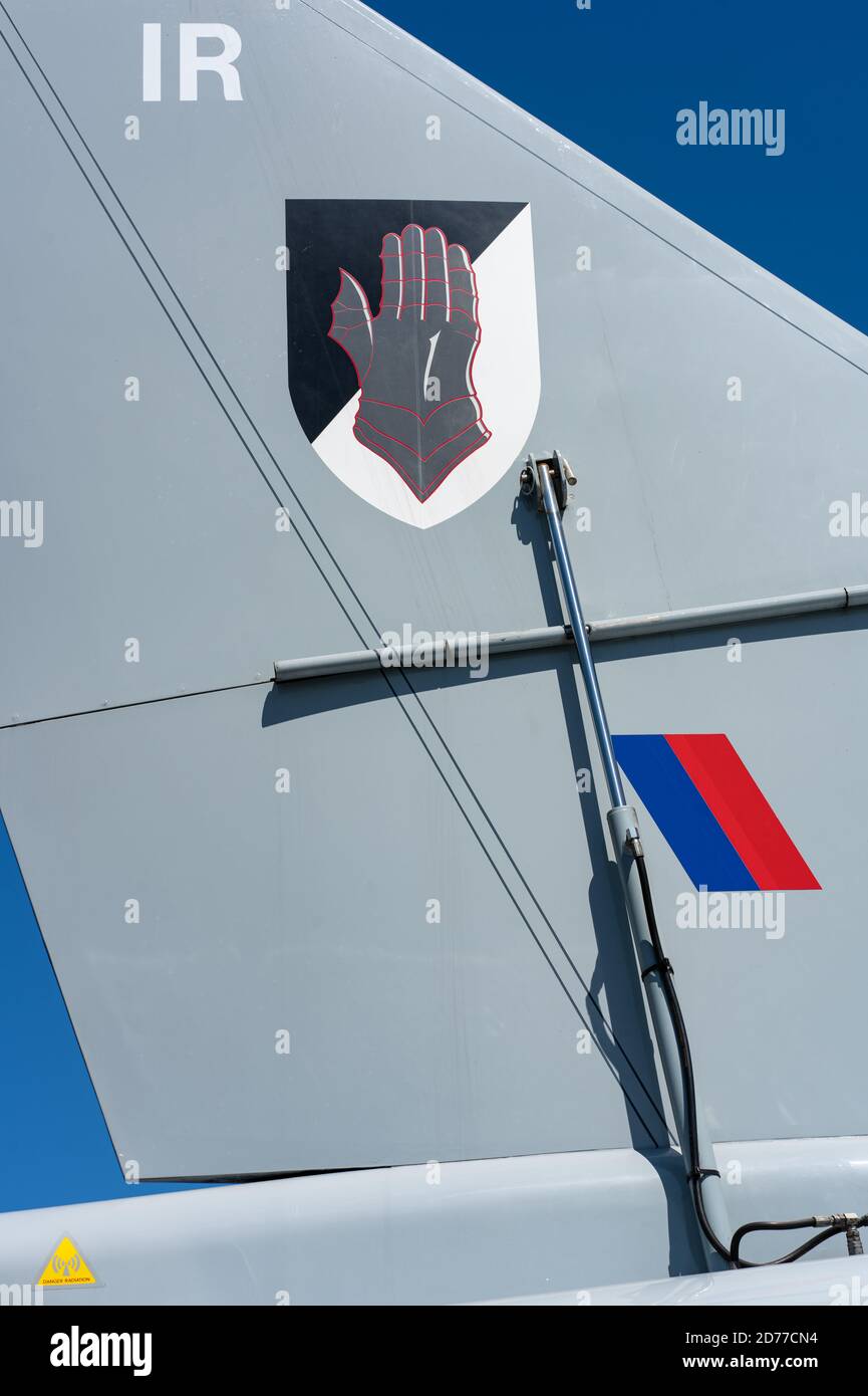 Tailplane di un tifone Eurofighter in mostra a Llandudno Armed Forces Giorno Foto Stock