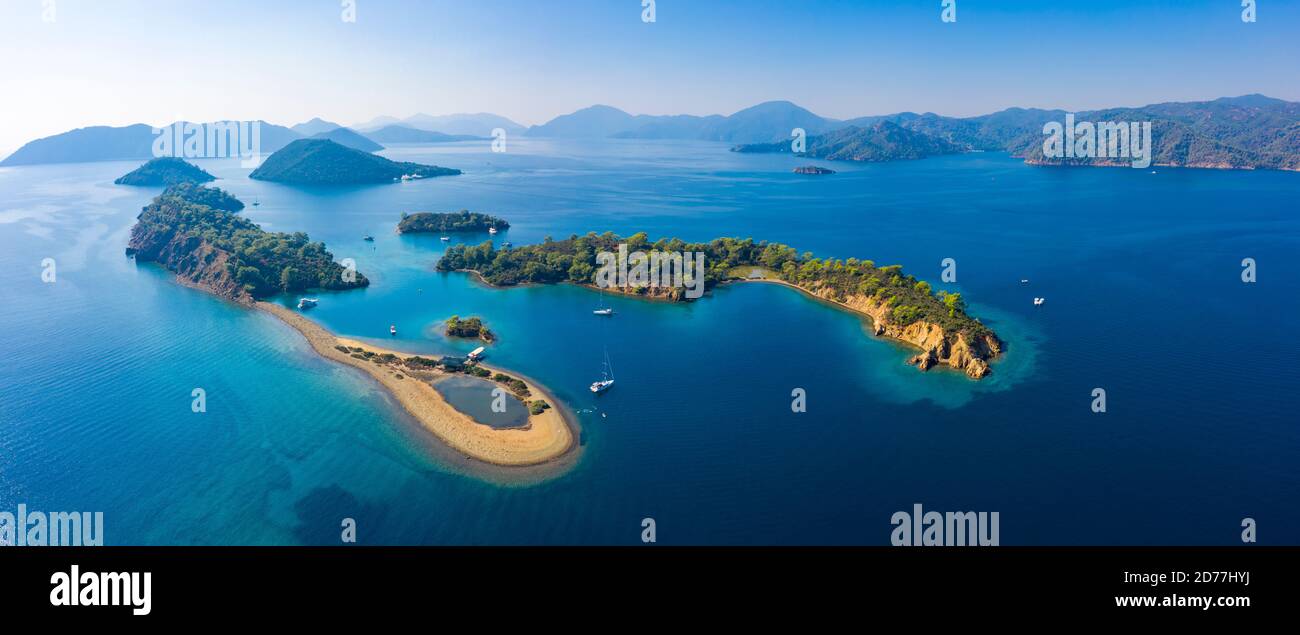 Vista panoramica delle isole Göcek, provincia di Muğla, Turchia Foto Stock