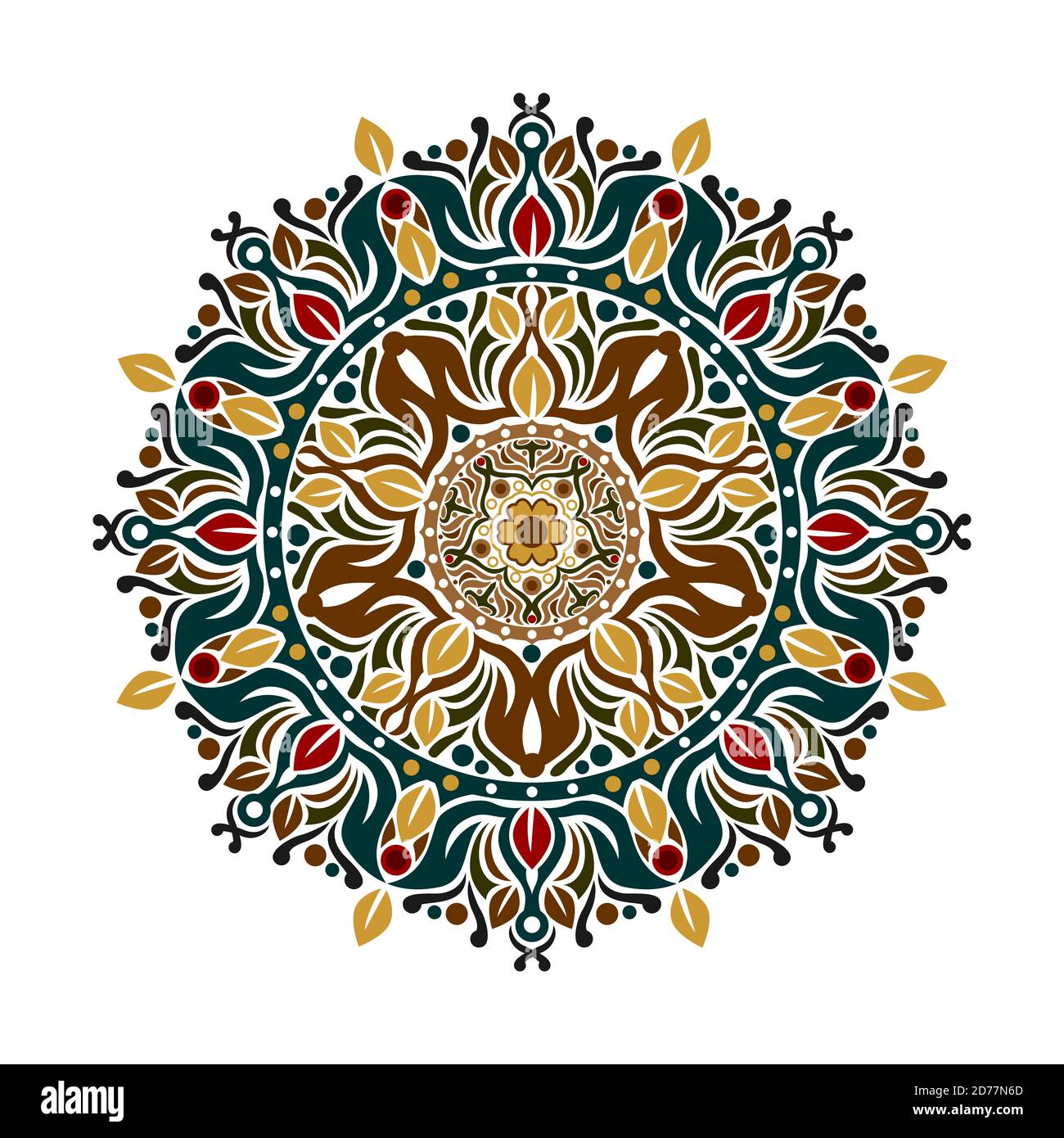 Si tratta di un'opera di arte mandala fatta nel modo più dettagliato possibile e combinata con colori fariatici per creare la massima forma. File in formato eps Foto Stock