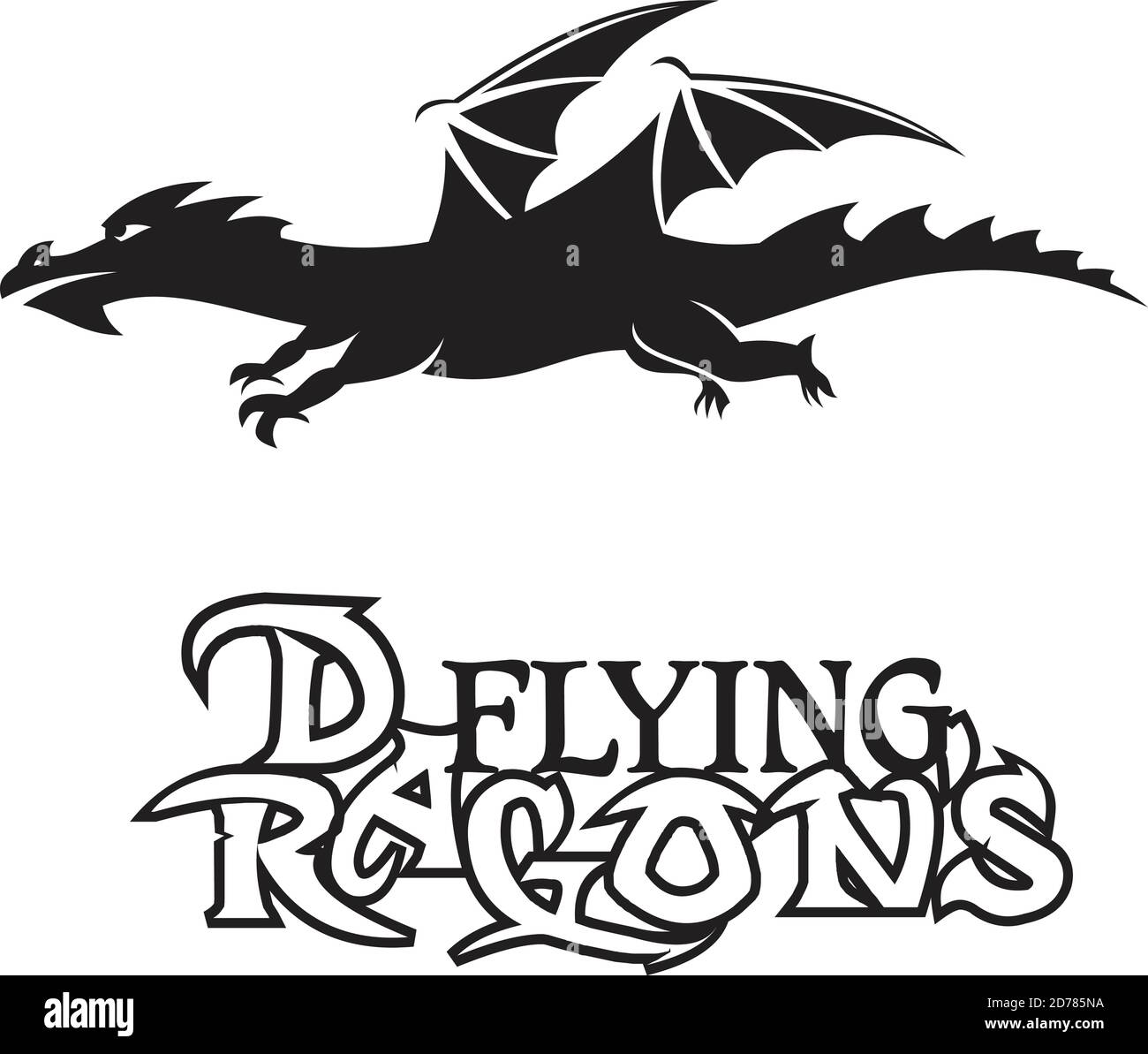 Illustrazioni vettoriali di drago stilizzato volante con design ad elemento lettera. Progettare draghi vettoriali. Illustrazione vettoriale EPS.8 EPS.10 Illustrazione Vettoriale