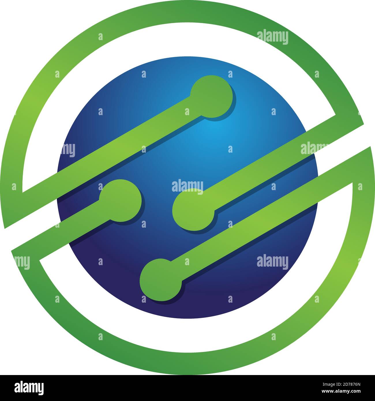 Design vettoriale a circuito rotondo elettronico con colore verde e blu. Icona della tecnologia Orbit. Illustrazione vettoriale EPS.8 EPS.10 Illustrazione Vettoriale