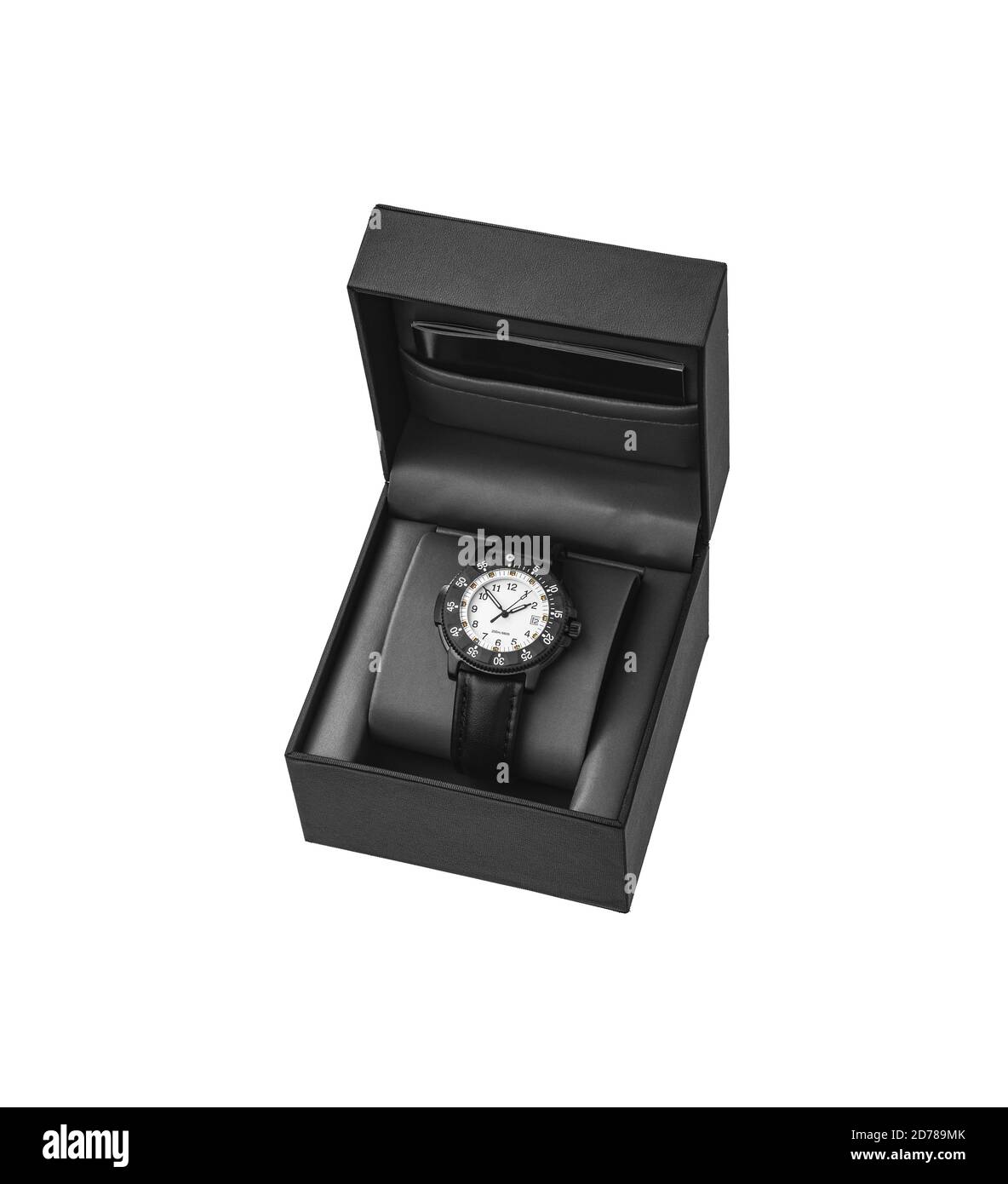 Orologio meccanico da polso moderno isolato su sfondo bianco. Orologio da  uomo per lo sport e l'abbigliamento di tutti i giorni. Guardare in una  custodia regalo aperta Foto stock - Alamy