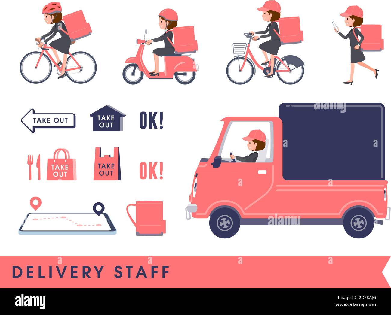 Un insieme di donne che fanno delivery.IT è arte vettoriale in modo da è facile da modificare. Illustrazione Vettoriale