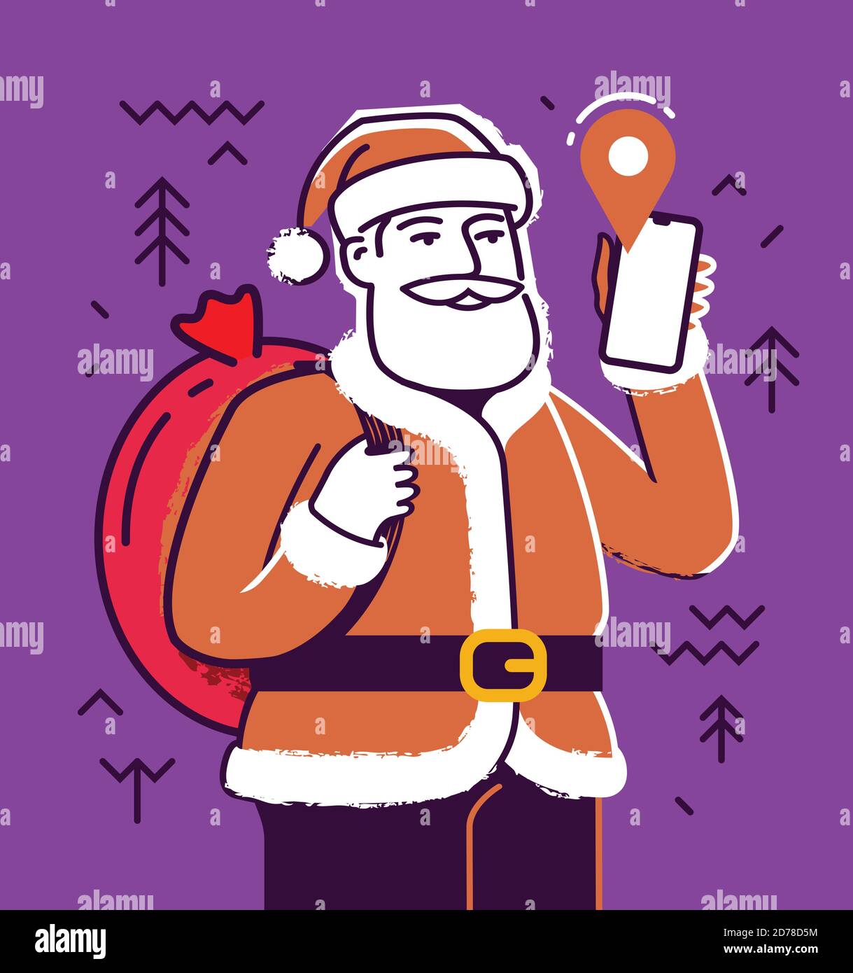 Babbo Natale con smartphone. Illustrazione vettoriale del concetto di Natale Illustrazione Vettoriale