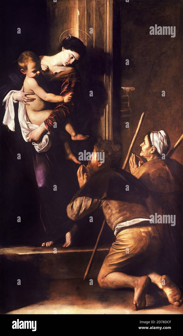 Titolo: Madonna di Loreto Creatore: Michelangelo Caravaggio Data: c.1606 Medio: Olio su tela dimensioni: 260x150 cm Località: Chiesa di San Agostino, Roma Foto Stock