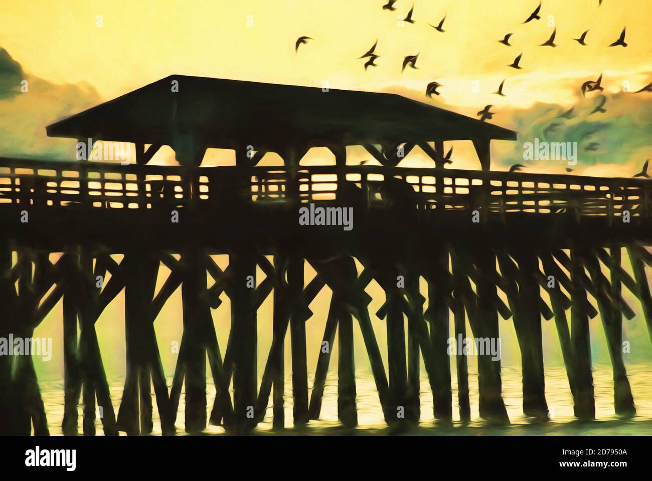 Arte digitale di un'alba sull'Oceano Atlantico nel South Carolina. Foto Stock