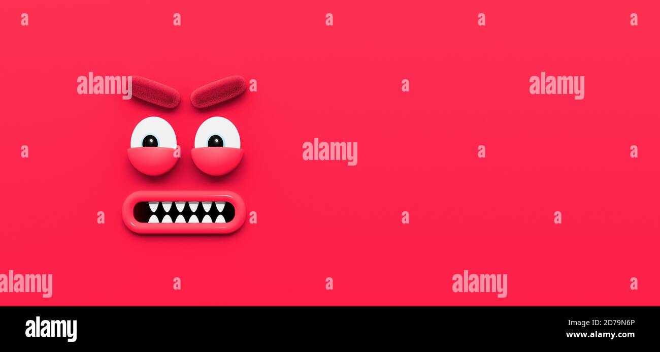 Divertente Angry Rosso personaggio espressione del volto sfondo 3d rendering 3d illustrazione Foto Stock