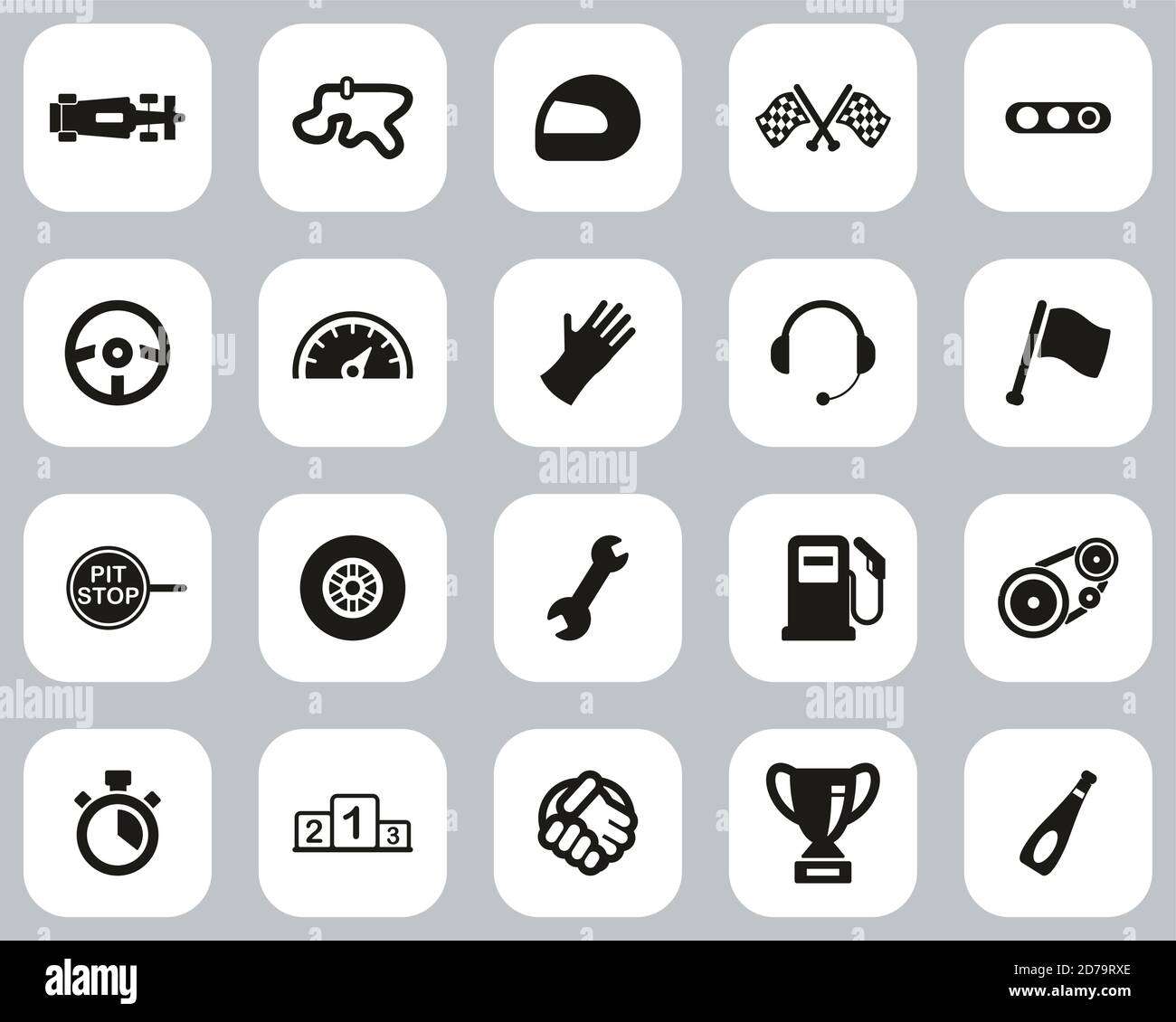 Formula Racing icone Bianco e nero Flat Design Set Grande Illustrazione Vettoriale