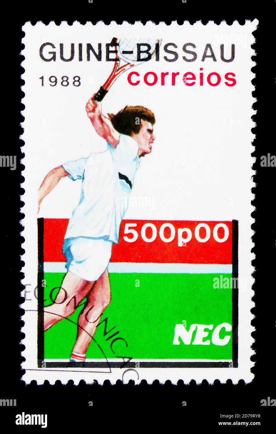 MOSCA, RUSSIA - 21 DICEMBRE 2017: Un francobollo stampato in Guinea-Bissau mostra Tennis, Giochi Olimpici 1988 - Seoul serie, circa 1988 Foto Stock