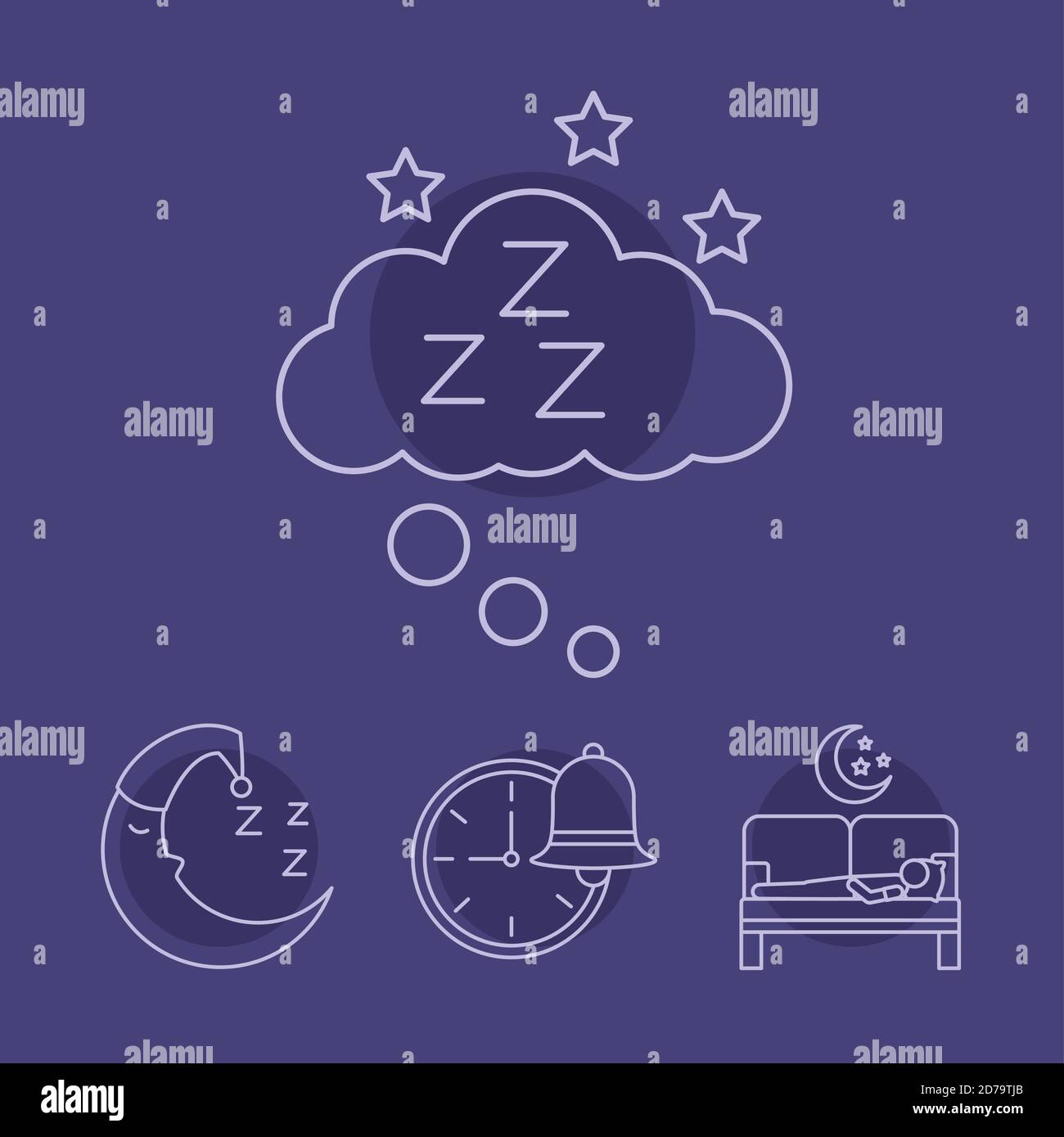 Uomo che dorme con un fascio di icone stile linea Insomnia vettore disegno dell'illustrazione Illustrazione Vettoriale