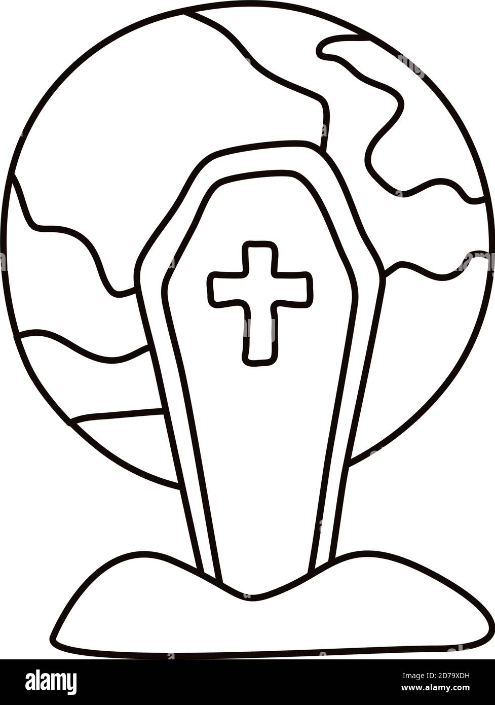 halloween coffin con disegno vettoriale a forma di icona a forma di linea a luna piena Illustrazione Vettoriale