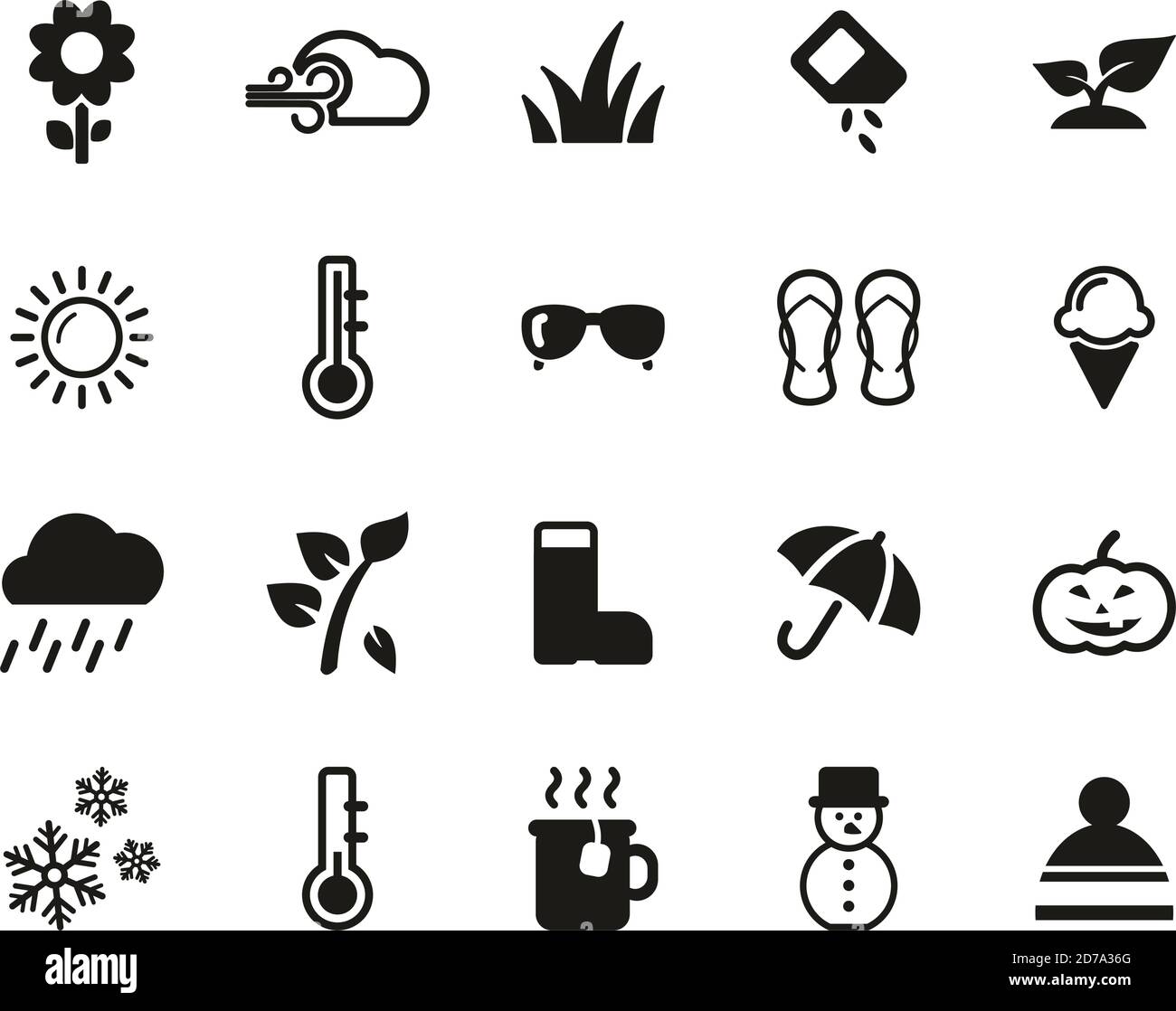 Icone quattro stagioni Bianco e nero Set Grande Illustrazione Vettoriale