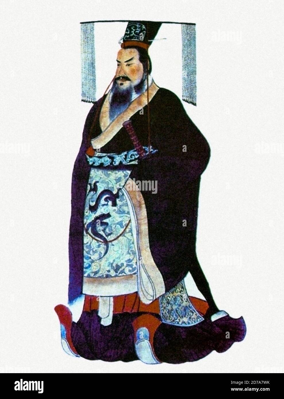 Qin Shi Huang (259 AC-210 AC). Ritratto del fondatore della dinastia Qin e del primo imperatore di una Cina unificata. Illustrazione, circa 1850, da 'l'esercito cinese di terracotta e il primo mausoleo dell'Imperatore' di Zhongyi Yuan Foto Stock