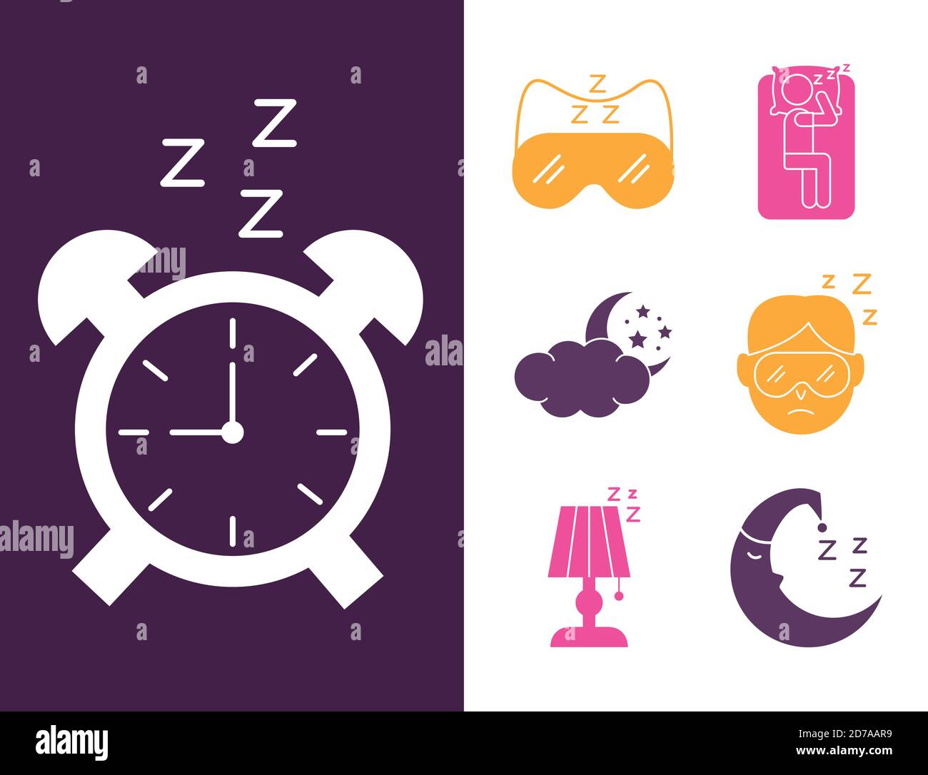 sveglia con pacchetto di icone in stile silhouette Insomnia vettoriale disegno dell'illustrazione Illustrazione Vettoriale