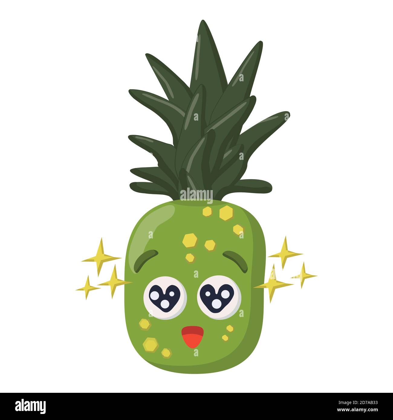 ananas sorridente verde felice aperto mentalità cartone animato personaggio in amore isolato su sfondo bianco Illustrazione Vettoriale