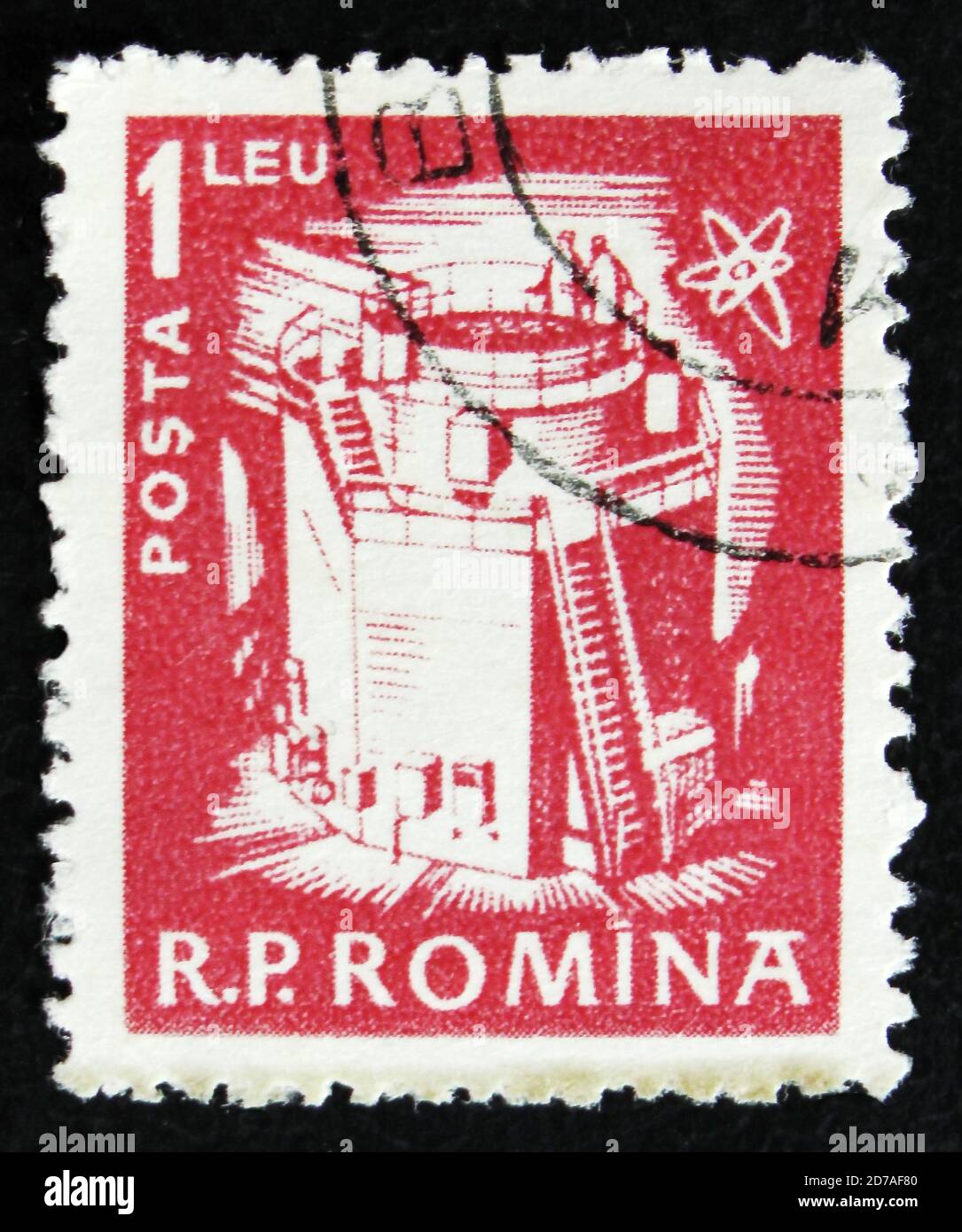 MOSCA, RUSSIA - 2 APRILE 2017: Un francobollo stampato in Romania mostra reattore atomico, circa 1960 Foto Stock