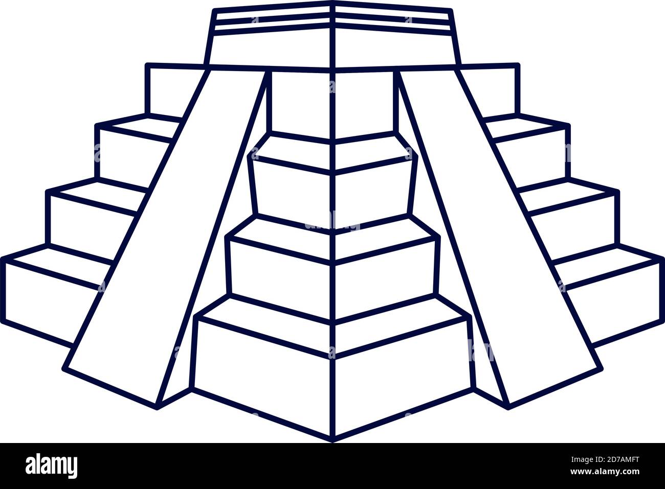 disegno di illustrazione vettoriale a icone stile linea di cultura piramidale messicana Illustrazione Vettoriale