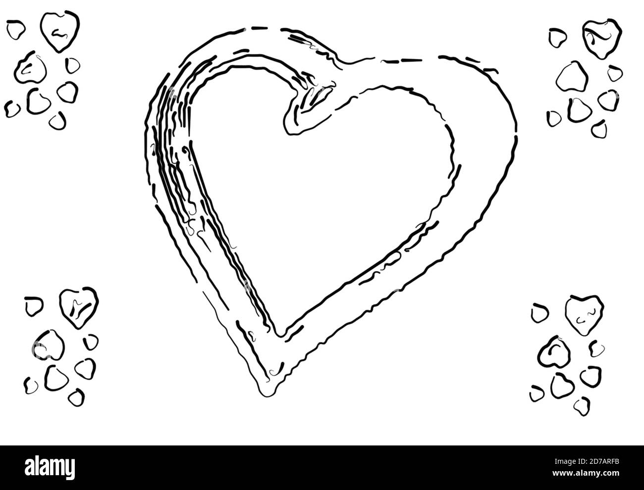 illustrazione grafica di un cuore grande circondato da cuori piccoli Foto Stock