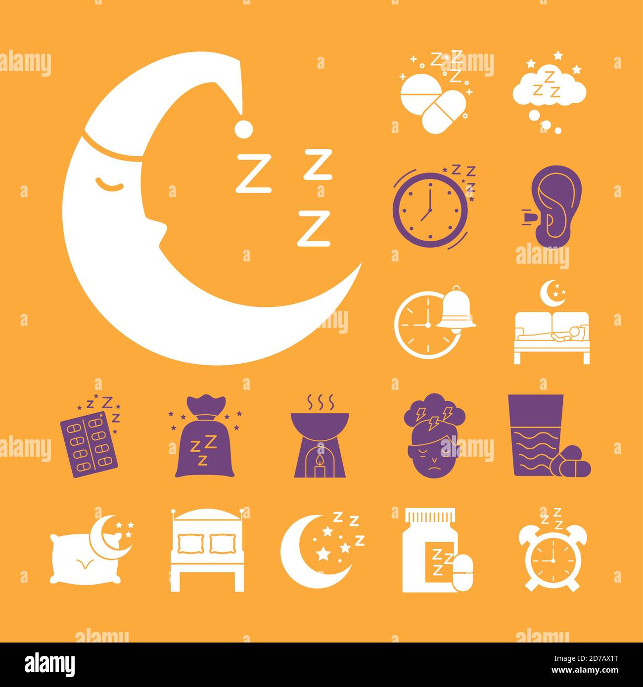 luna e fascio di icone stile silhouette Insomnia illustrazione vettoriale design Illustrazione Vettoriale