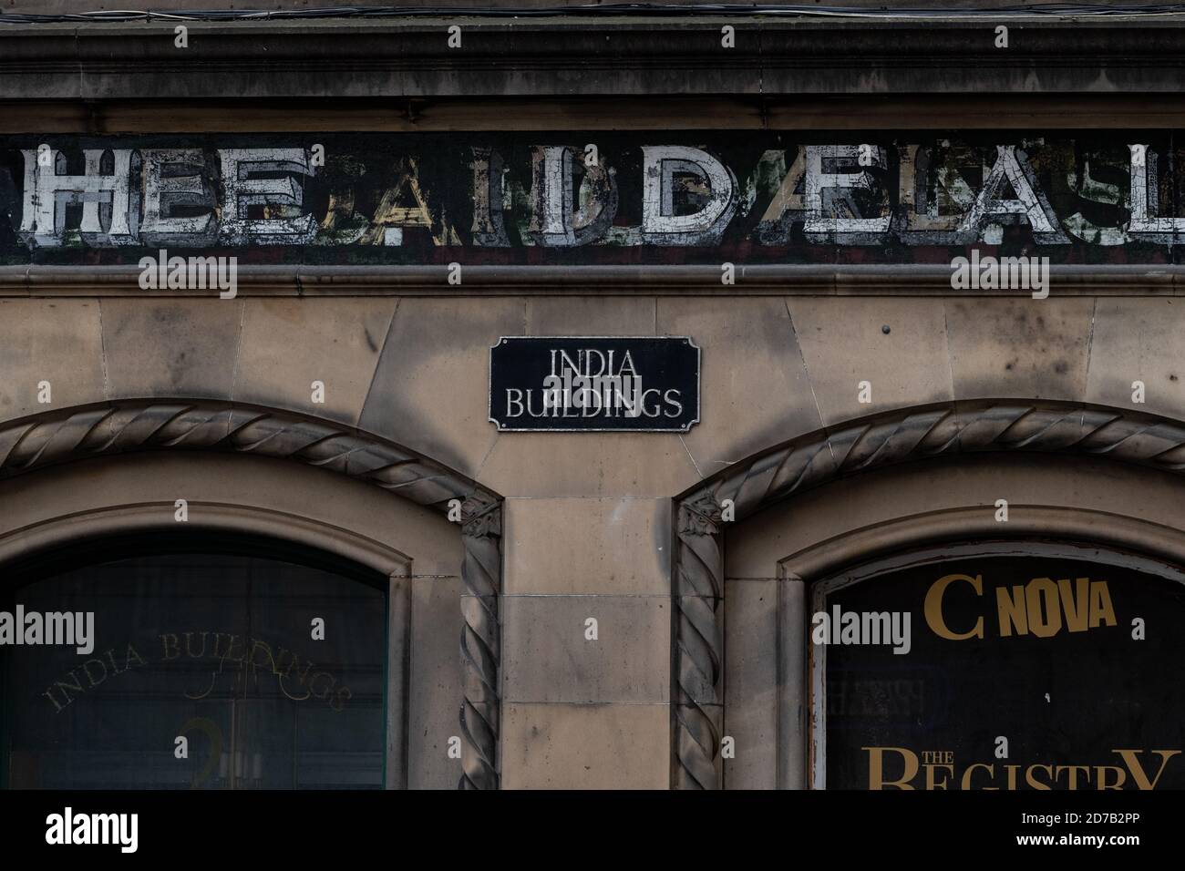 India edifici e segno fantasma, Edimburgo, Scozia, Regno Unito Foto Stock