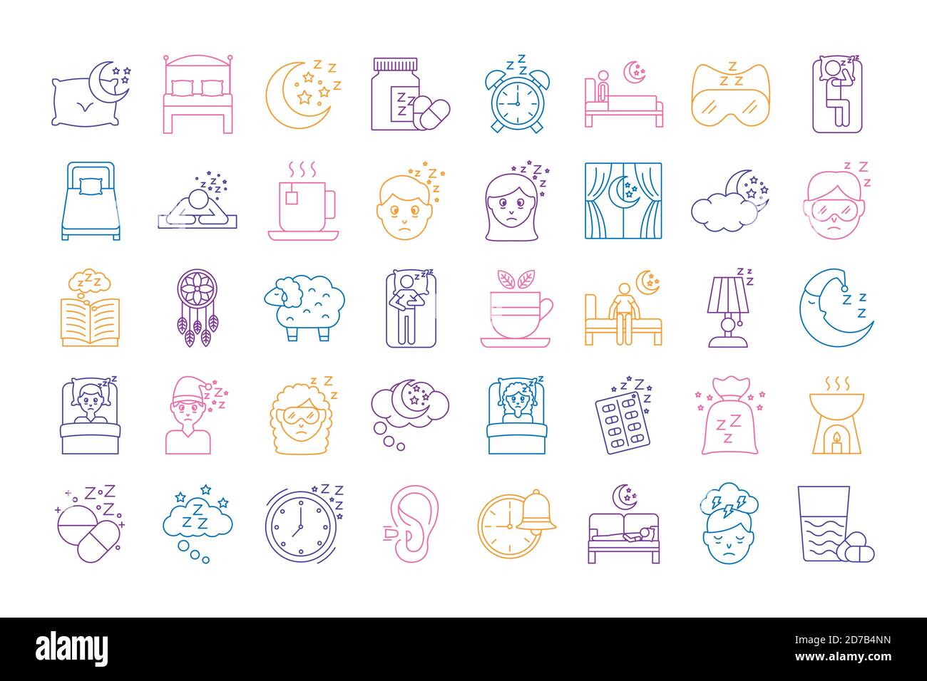 Bundle di icone stile linea Insomnia disegno vettoriale illustrazione Illustrazione Vettoriale