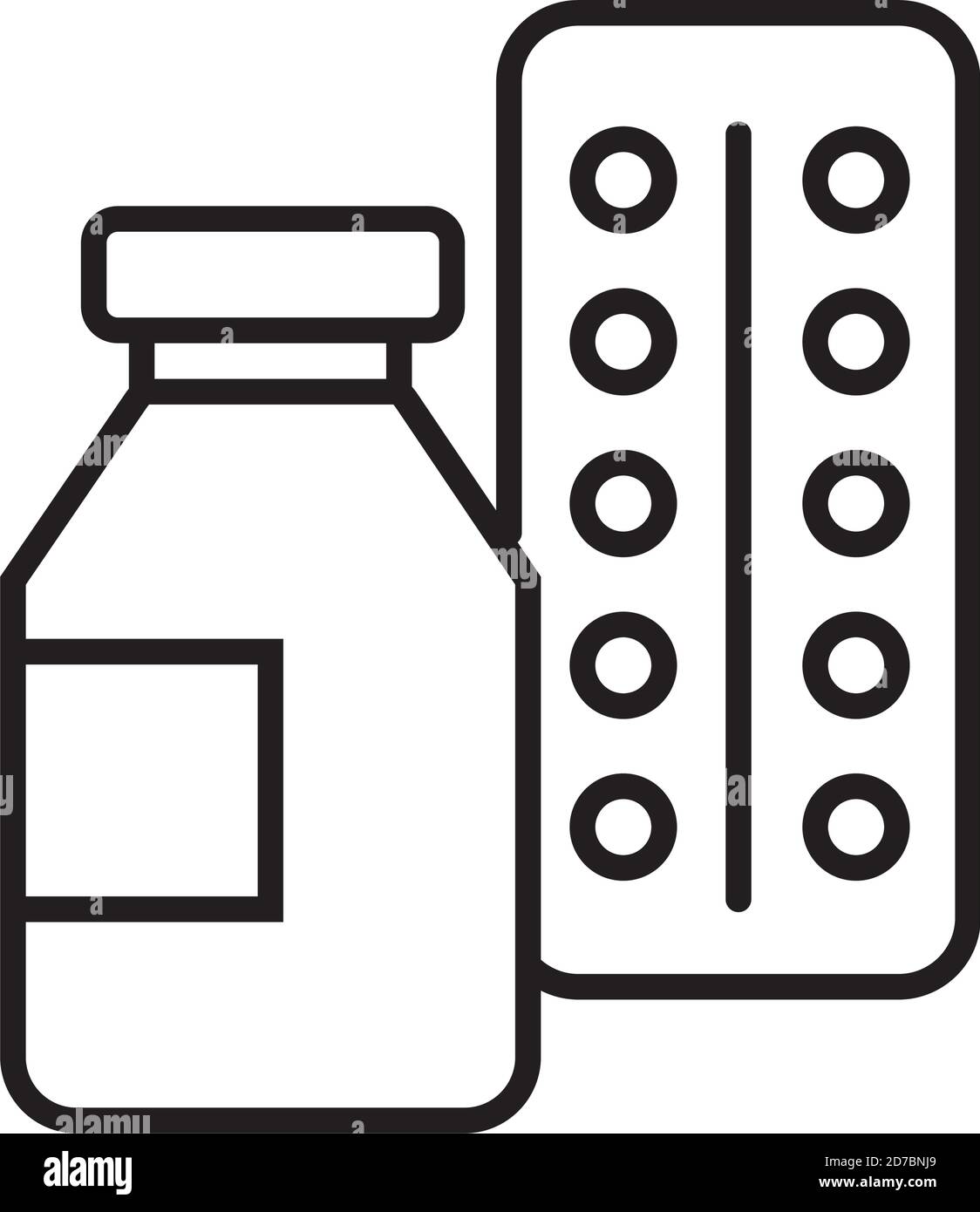 farmaci pillole bottiglia linea stile icona vettore illustrazione disegno Illustrazione Vettoriale