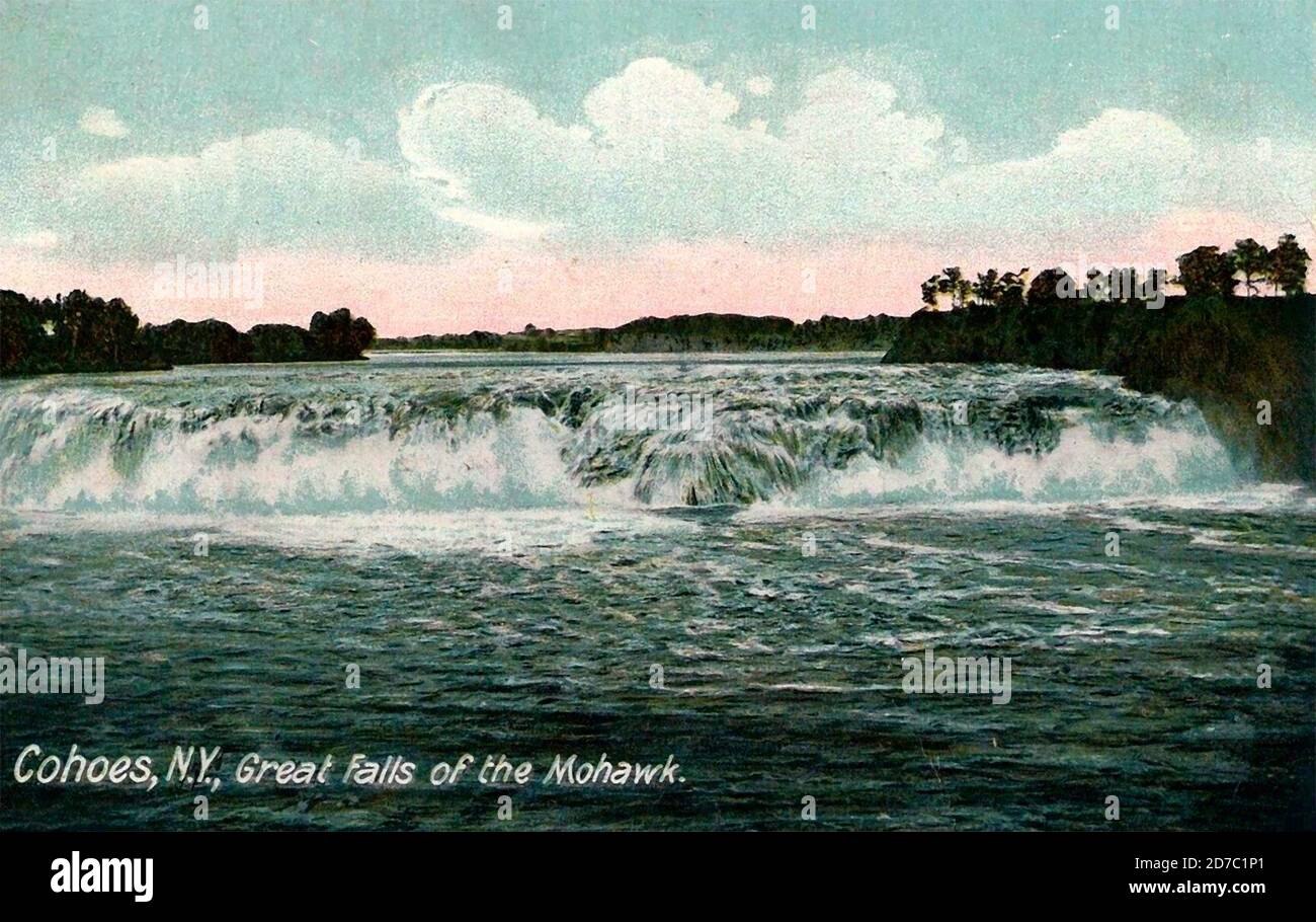 Cohoes, NY - Great Falls of the Mohawk River - Postcard, circa 1910 Foto Stock