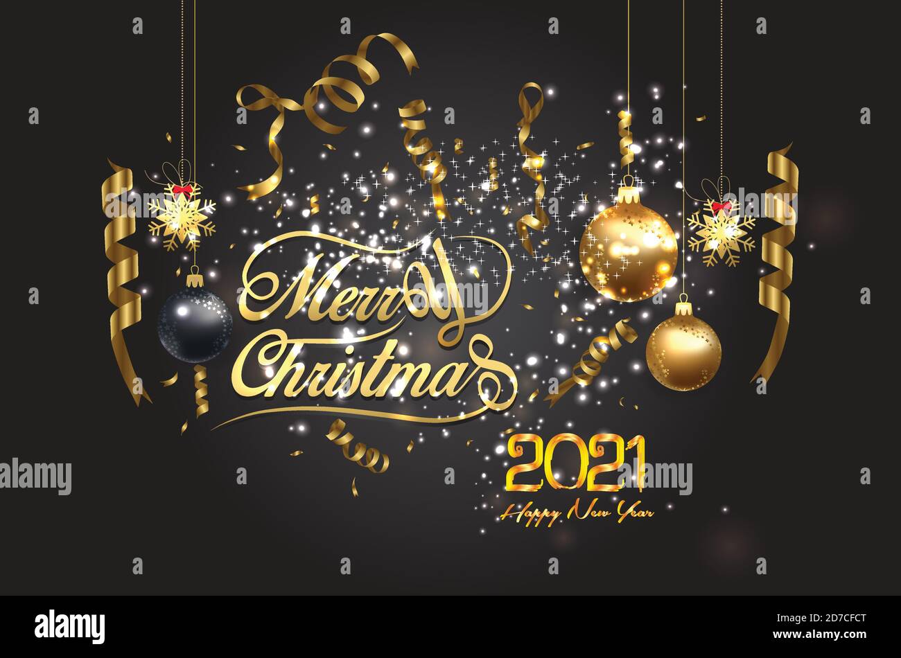 Felice anno nuovo 2021 sfondo brillante con il testo dorato - Golden New Year 2021 sfondo con testo dorato e palle Illustrazione Vettoriale