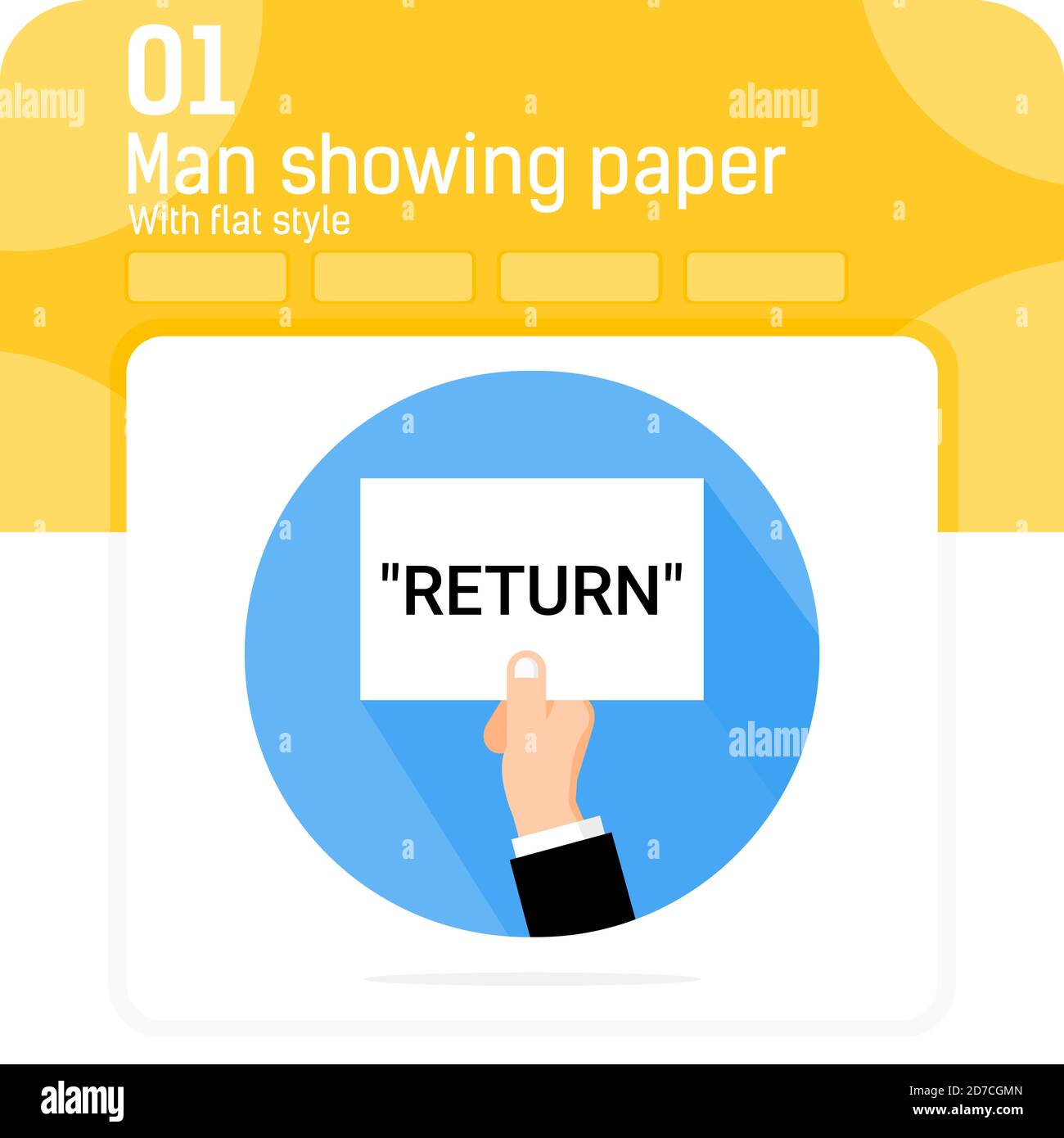 uomo che mostra il testo di ritorno in carta illustrazione premium con stile piatto isolato su sfondo bianco. Semplice vettore disegno illustrazione mano uomo d'affari Illustrazione Vettoriale