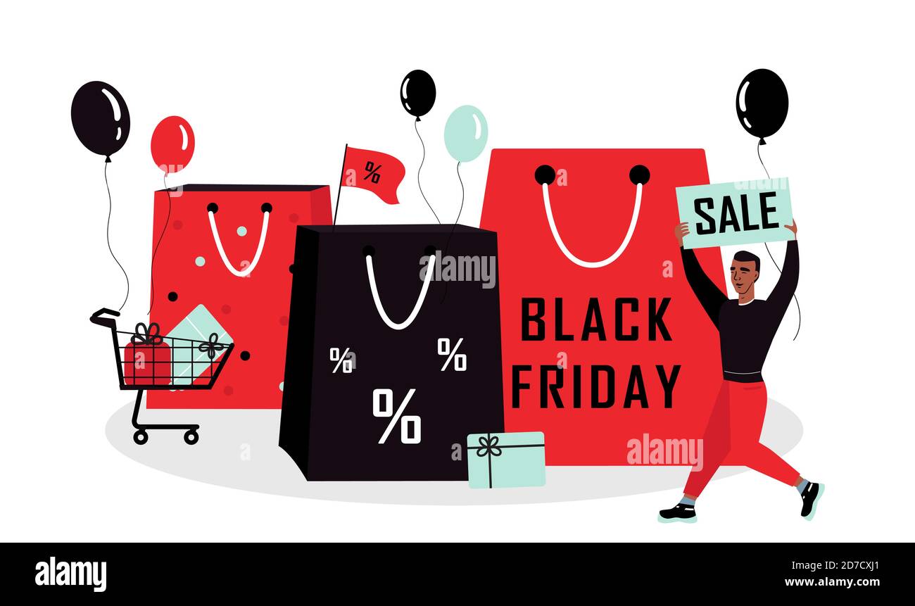Promozione Shopping borse regalo in vendita Black Friday Illustrazione Vettoriale