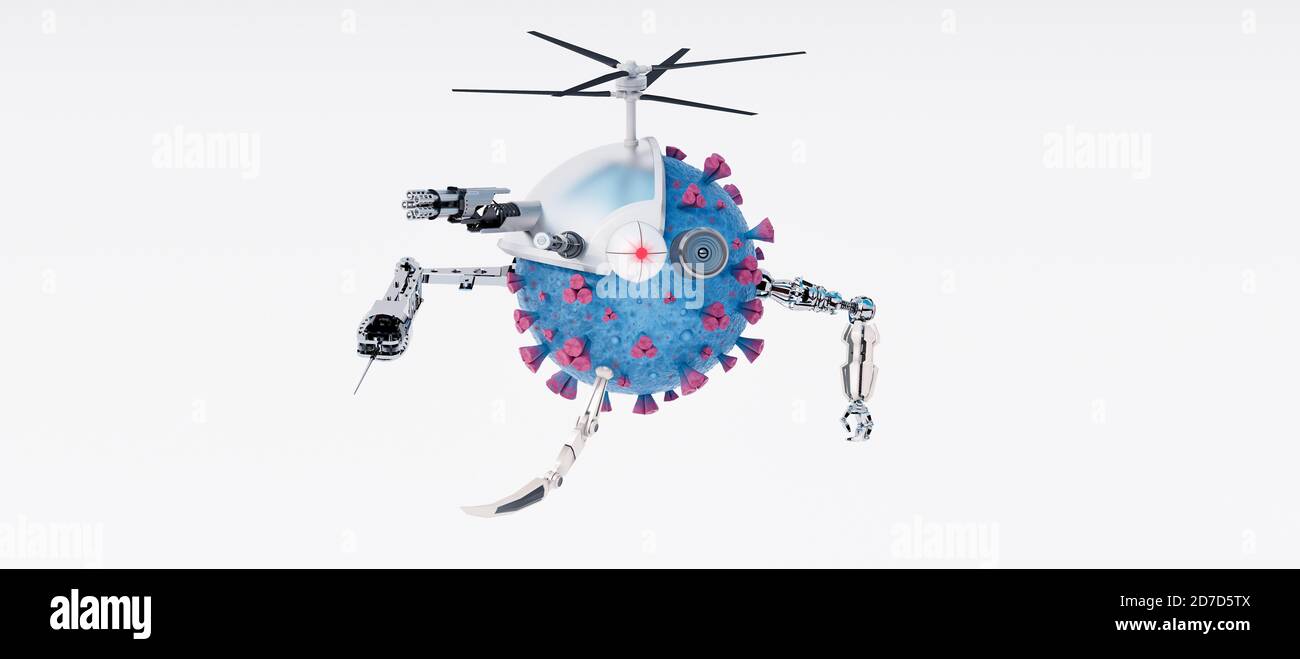Virus Nanobot geneticamente modificato isolato su bianco, Microbiologia e tecnologia concetto 3d rendering illustrazione 3d Foto Stock