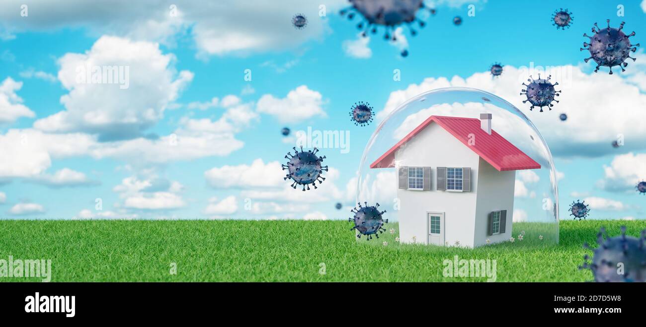 Periodo di quarantena del virus pandemico, concetto di casa in quarantena 3d rendering illustrazione 3d Foto Stock
