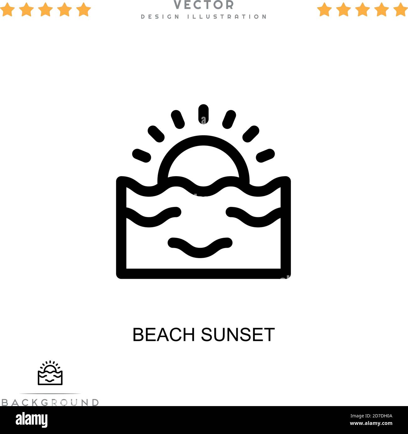 Icona Beach Sunset. Semplice elemento della raccolta delle interruzioni digitali. Icona del tramonto di Line Beach per modelli, infografiche e altro ancora Illustrazione Vettoriale