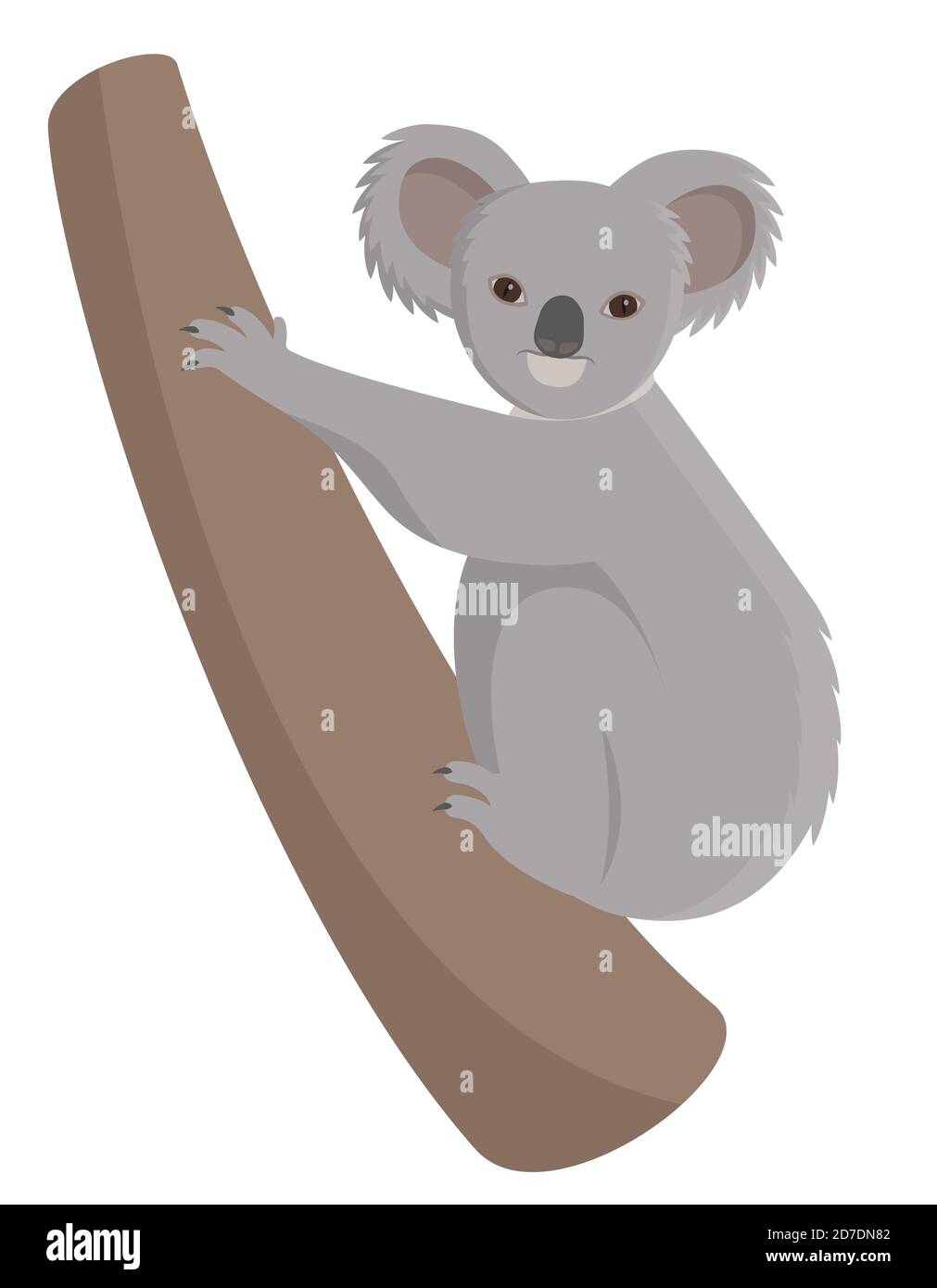 Koala arrampicata albero. Carino animale in stile cartoon. Illustrazione Vettoriale