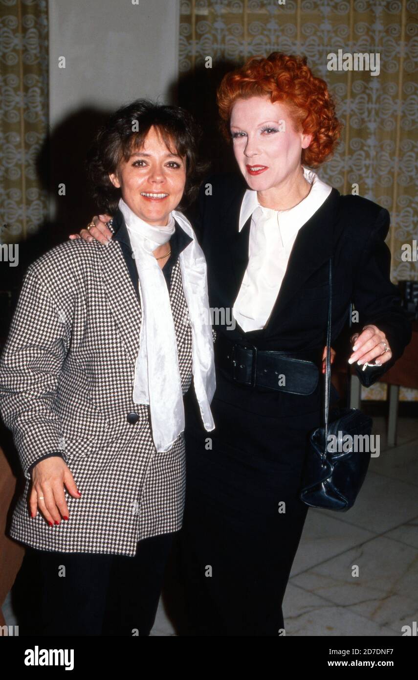 Elisabeth Volkmann (rechts), deutsche Schauspielerin und Synchronsprecherin, stellt in Hamburg der Kollegin Simone Rethel ihre neue Hautpflege-Serie 'Hautfrühling' vor, Deutschland 1988. Foto Stock