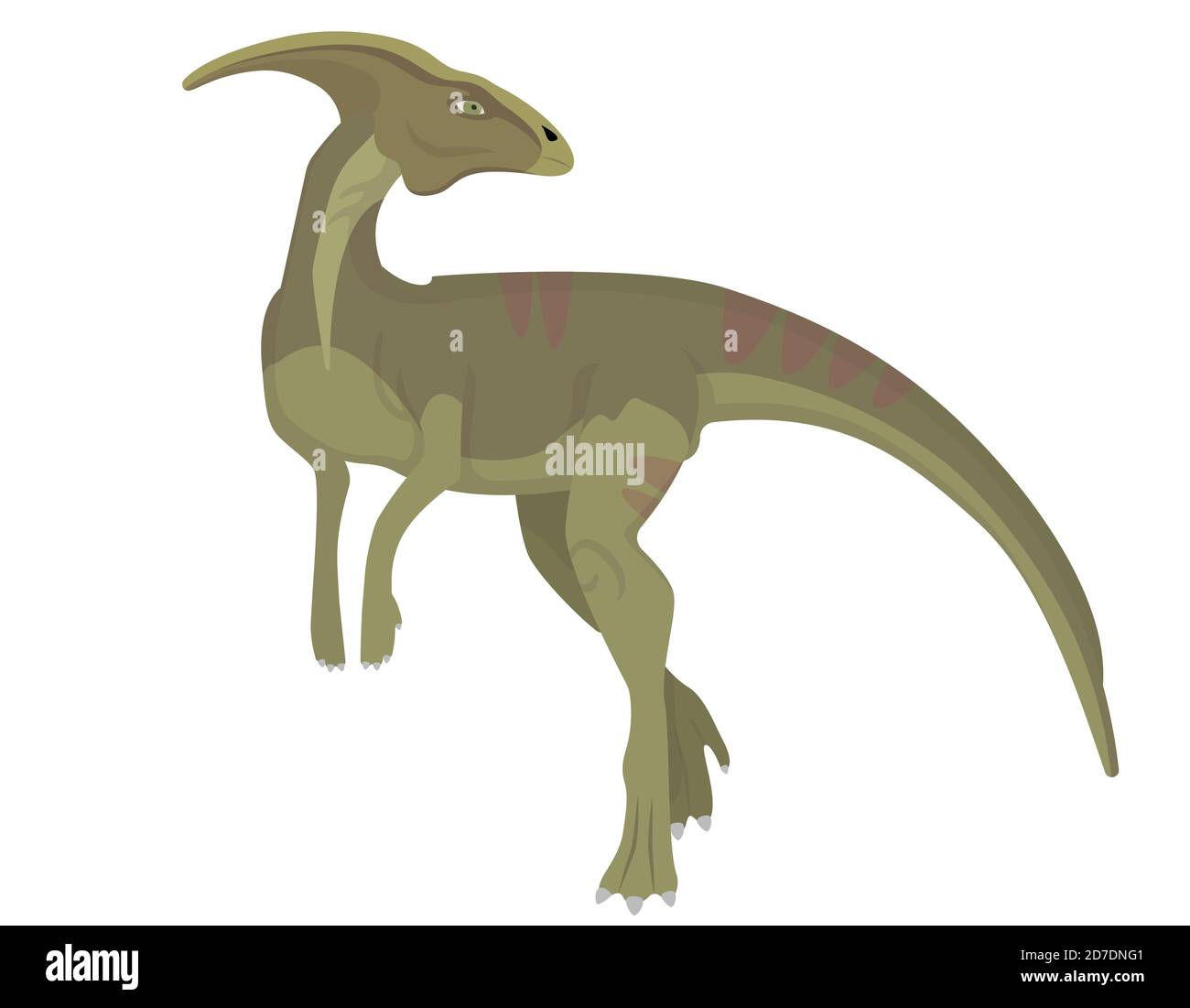 Parasaurolofo in stile cartoon. Dinosauro erbivoro isolato su sfondo bianco. Illustrazione Vettoriale
