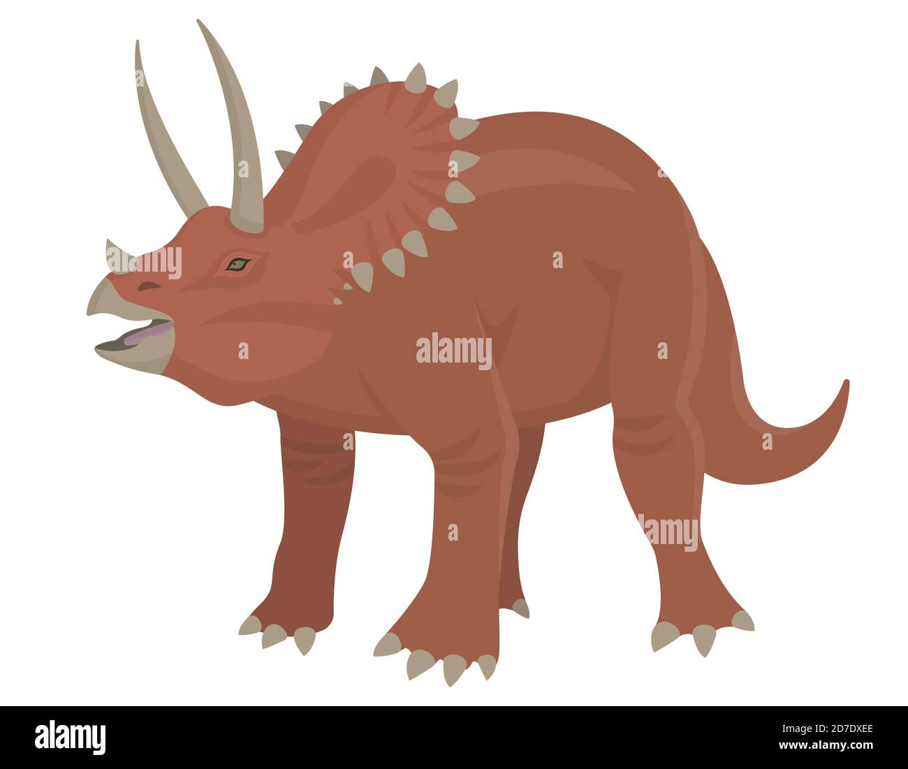 Triceratops in stile cartoon. Dinosauro erbivoro isolato su sfondo bianco. Illustrazione Vettoriale